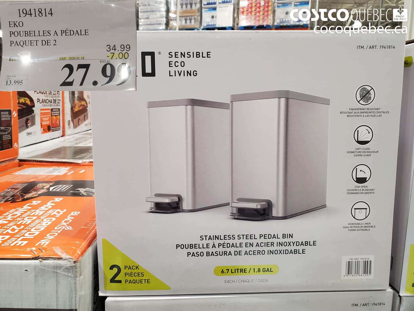 1941814 EKO POUBELLES A PÉDALE PAQUET DE 2 ($7.00 INSTANT SAVINGS EXPIRES ON 2026-01-18) $27.99