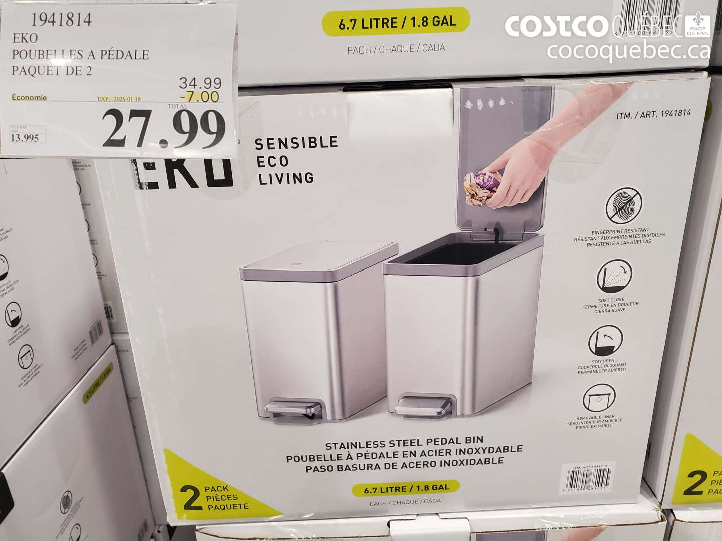 1941814 EKO POUBELLES A PÉDALE PAQUET DE 2 ($7.00 INSTANT SAVINGS EXPIRES ON 2026-01-18) $27.99