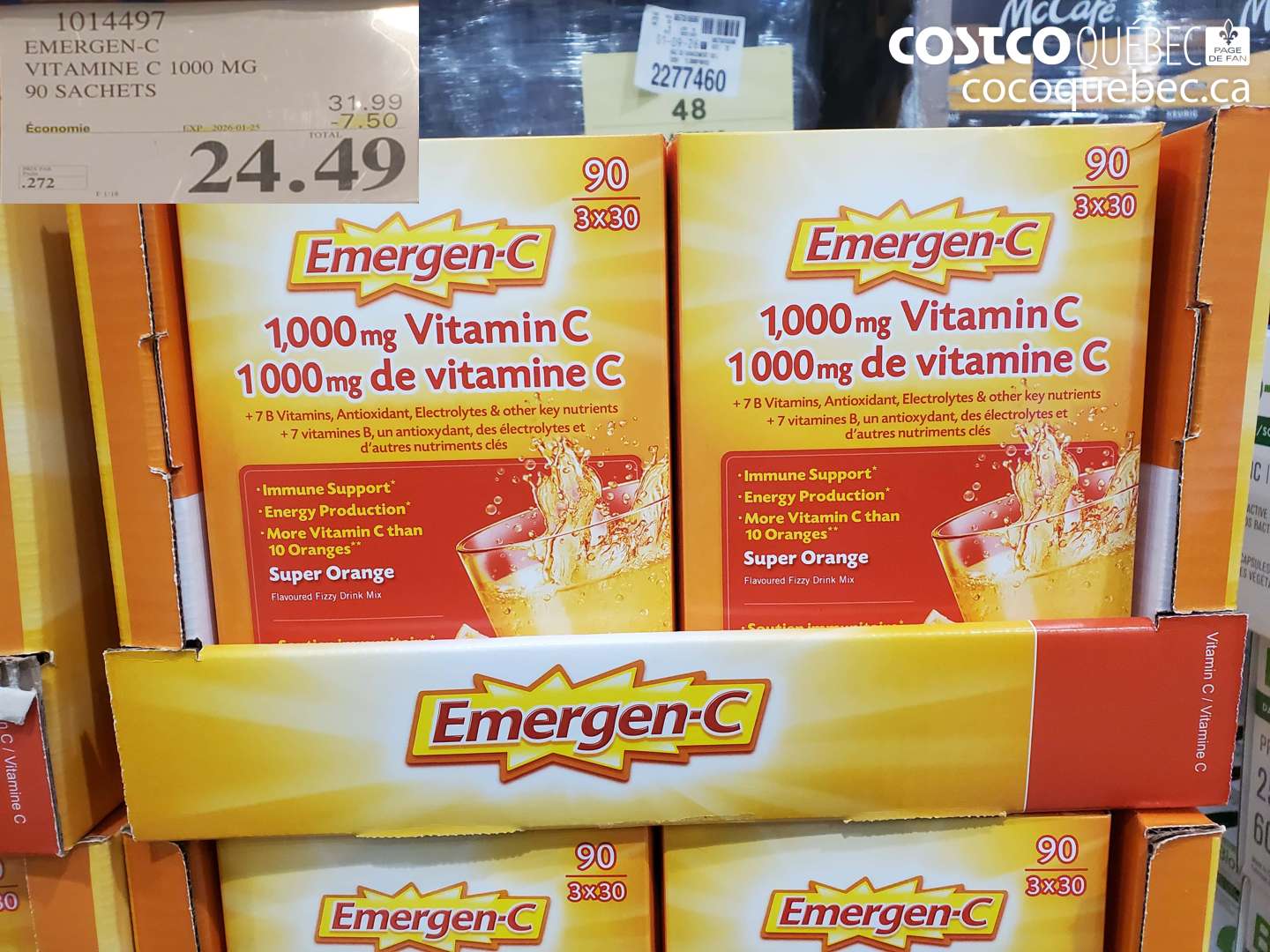 1014497 EMERGEN-C VITAMINE C 1000 MG 90 SACHETS ($7.50 INSTANT SAVINGS EXPIRES ON 2025-01-25) $24.49