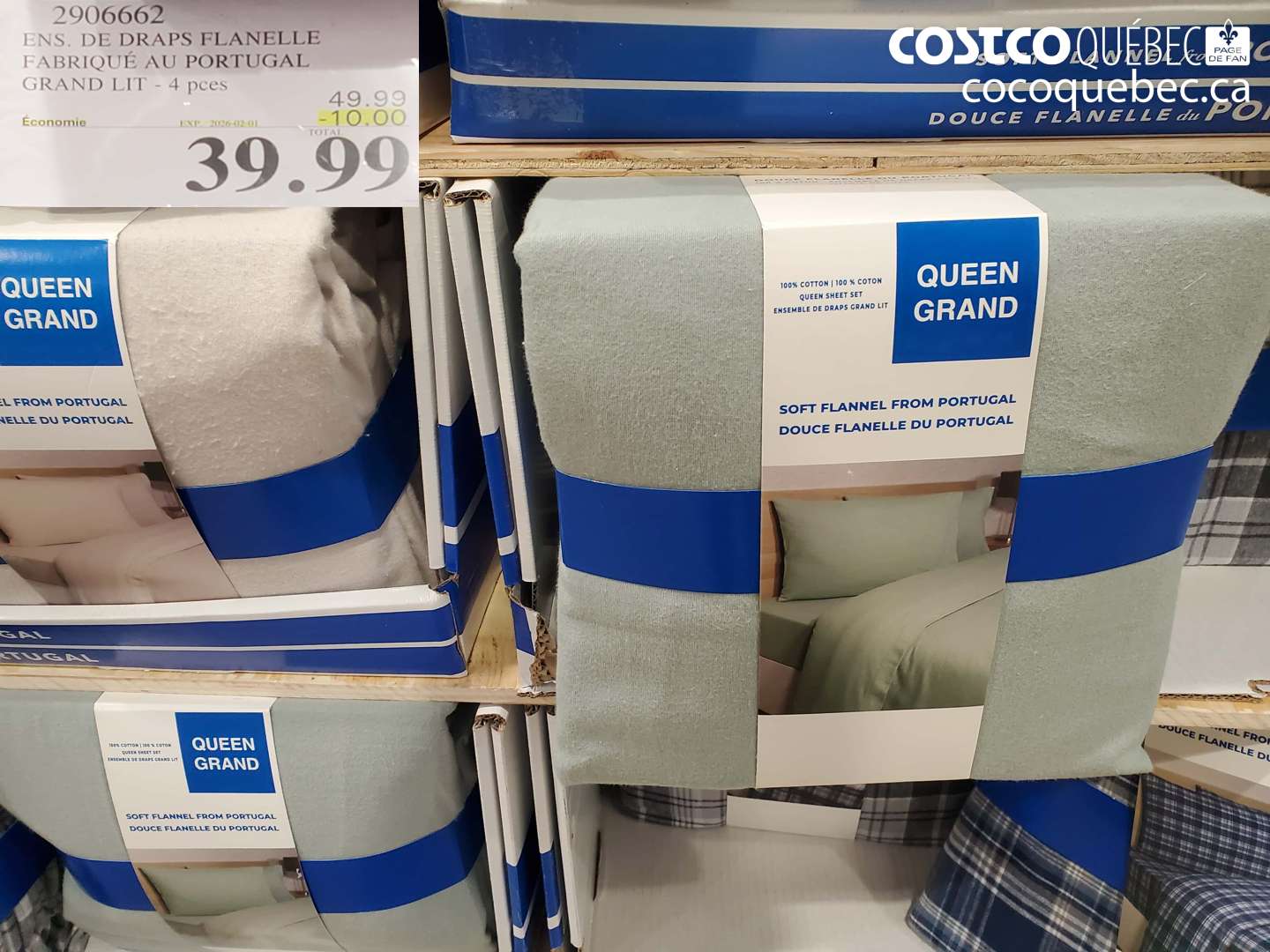 2906662 ENS. DE DRAPS FLANELLE FABRIQUÉ AU PORTUGAL GRAND LIT - 4 pces ($10.00 INSTANT SAVINGS EXPIRES ON 2026-02-01) $39.99