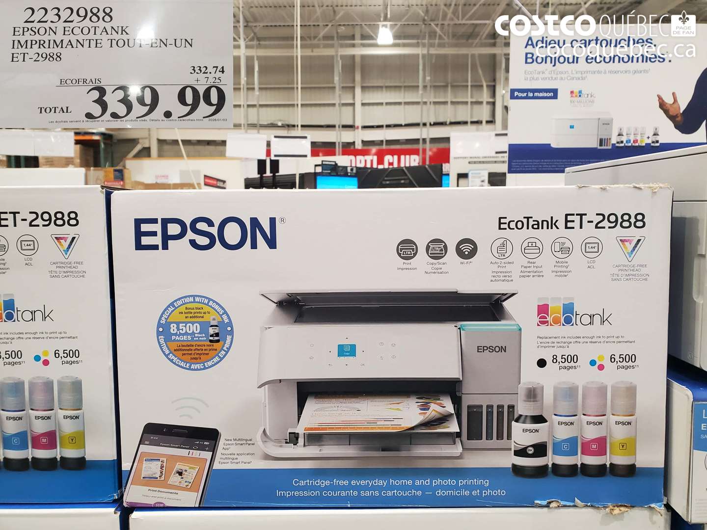 2232988 EPSON ECOTANK IMPRIMANTE TOUT-EN-UN ET-2988 $339.99