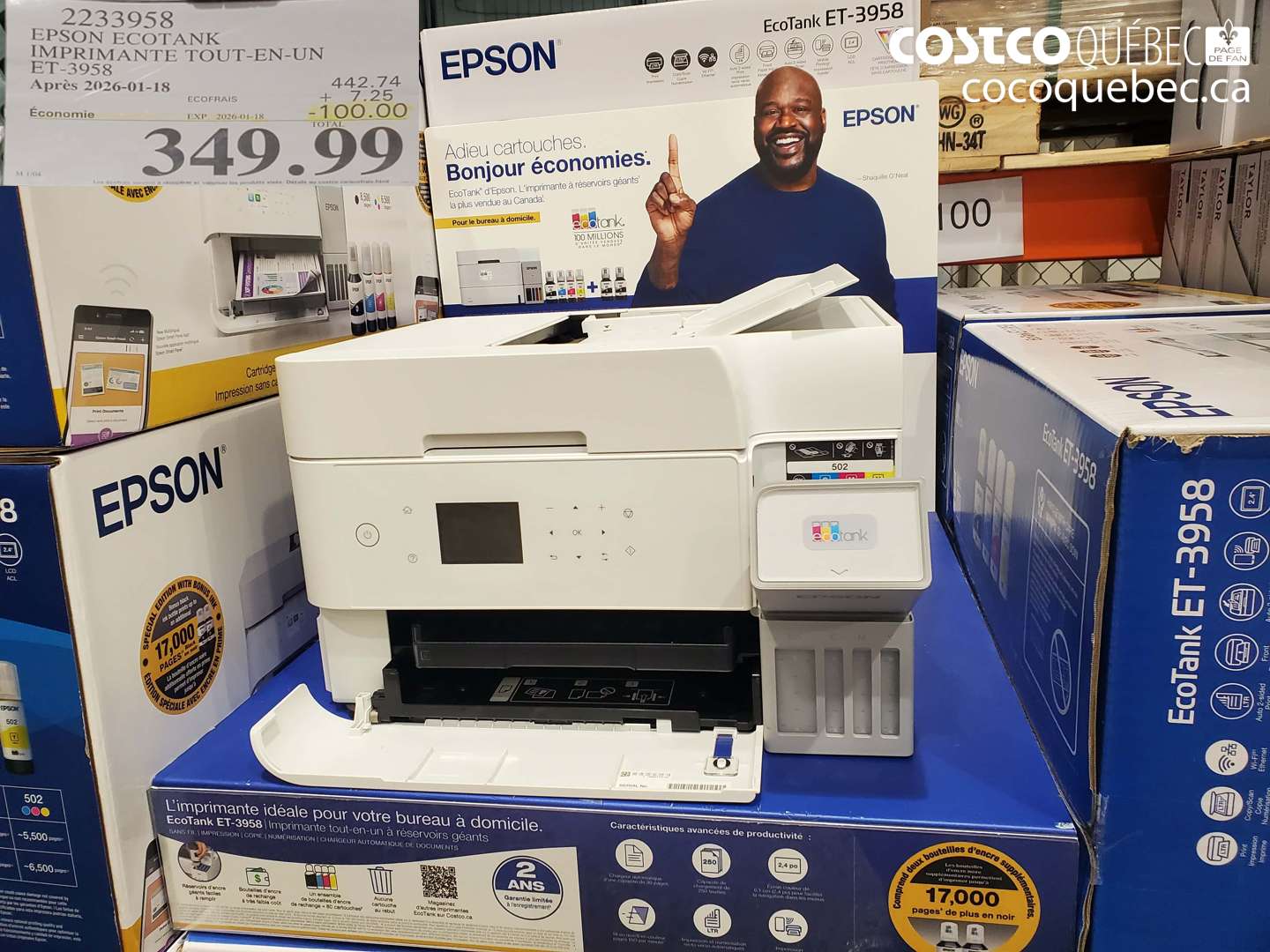 2233958 EPSON ECOTANK IMPRIMANTE TOUT-EN-UN ET-3958 ($100.00 INSTANT SAVINGS EXPIRES ON 2026-01-18) $349.99