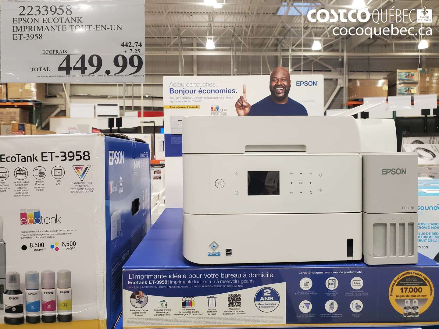 2233958 EPSON ECOTANK IMPRIMANTE TOUT-EN-UN ET-3958 $449.99