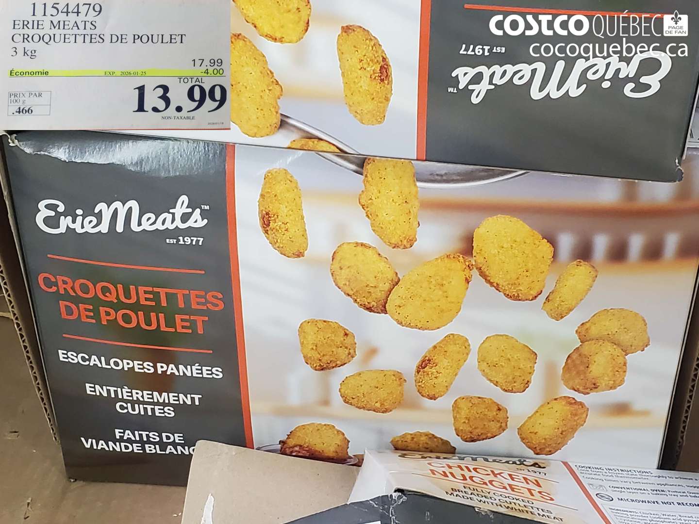 1154479 ERIE MEATS CROQUETTES DE POULET 3 kg ($4.00 INSTANT SAVINGS EXPIRES ON 2026-01-25) $13.99