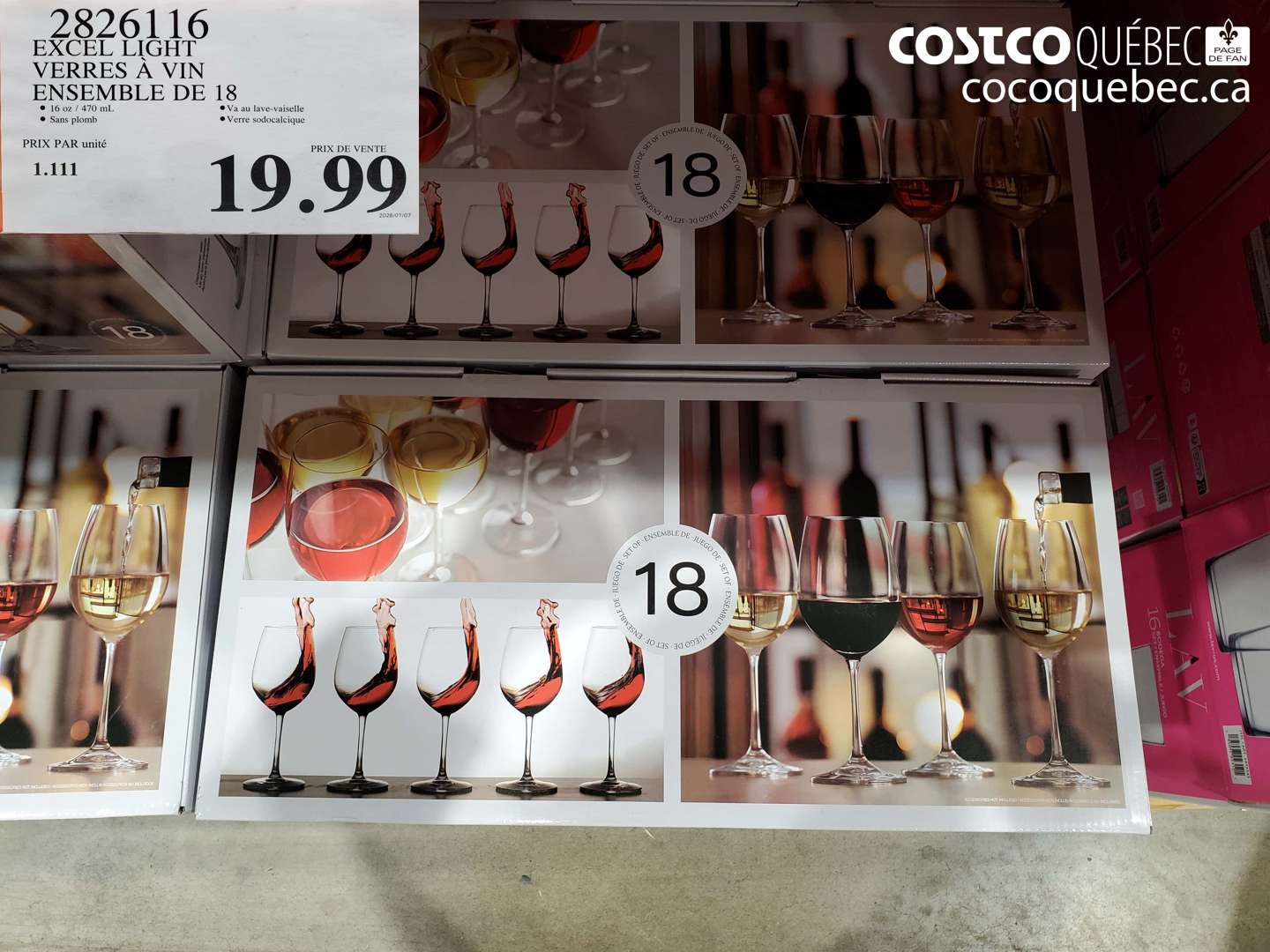 2826116 EXCEL LIGHT VERRES A VIN ENSEMBLE DE 18  $19.99