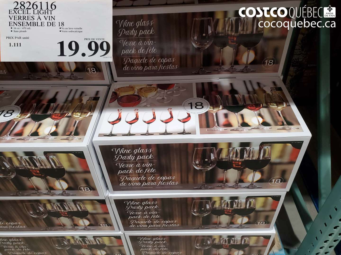 2826116 EXCEL LIGHT VERRES A VIN ENSEMBLE DE 18  $19.99