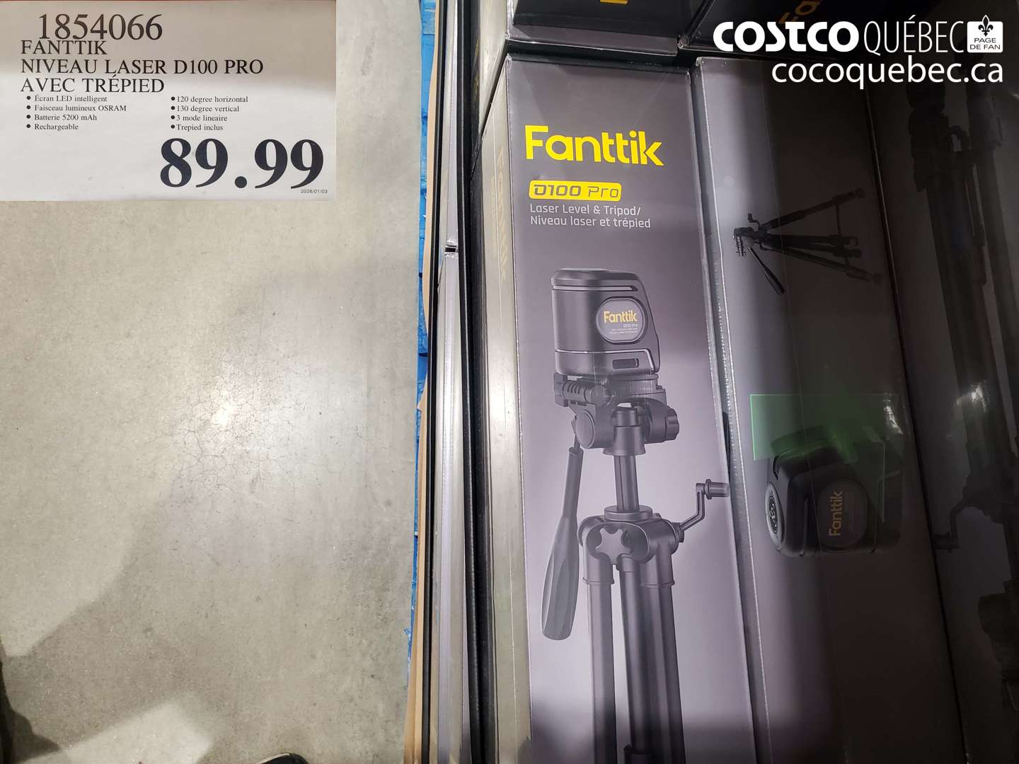 1854066 FANTIK NIVEAU LASER D100 PRO A VEC TRÉPIED $89.99