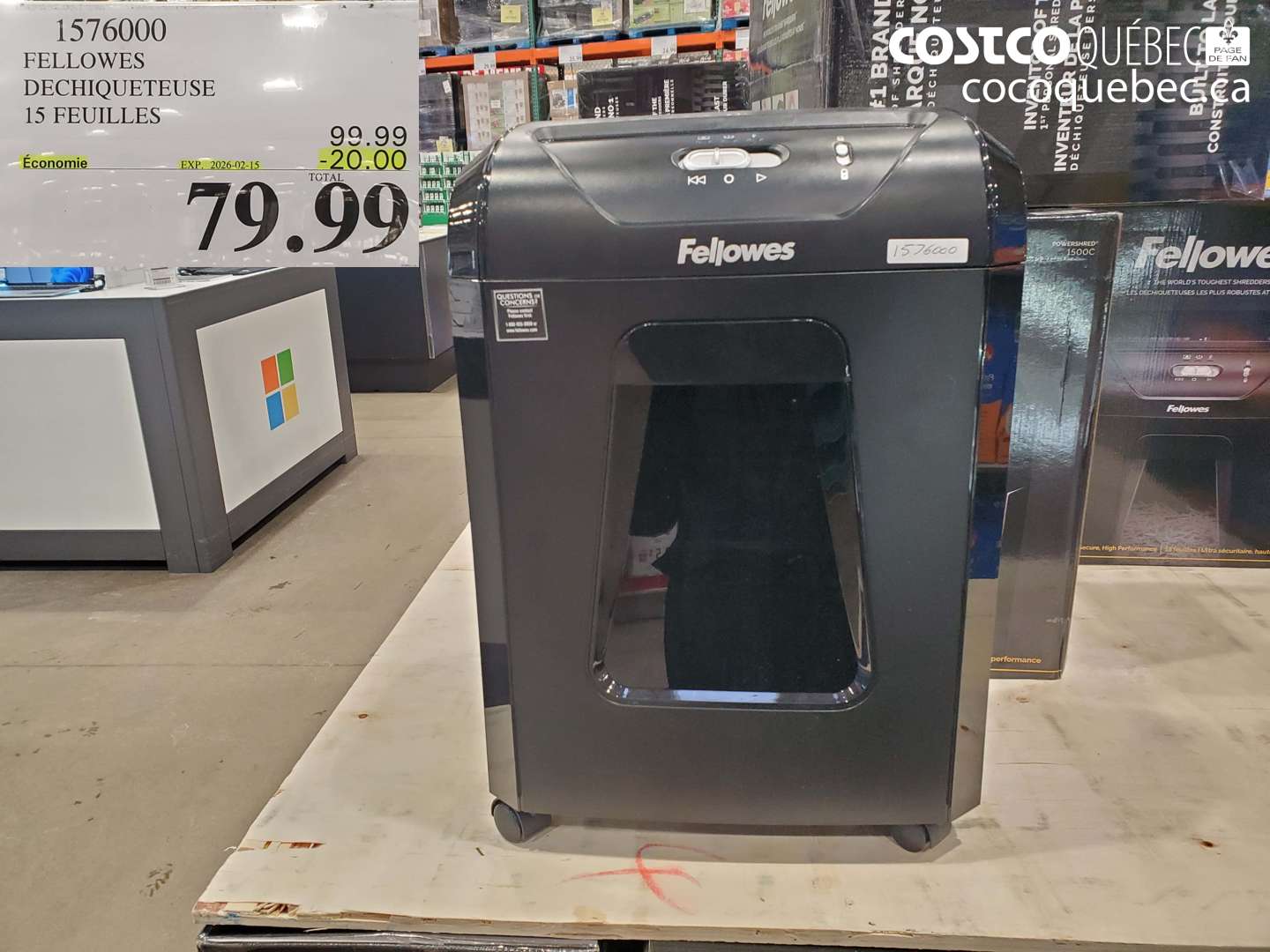 1576000 FELLOWES DECHIQUETEUSE 15 FEUILLES ($20.00 INSTANT SAVINGS EXPIRES ON 2025-02-15) $79.99