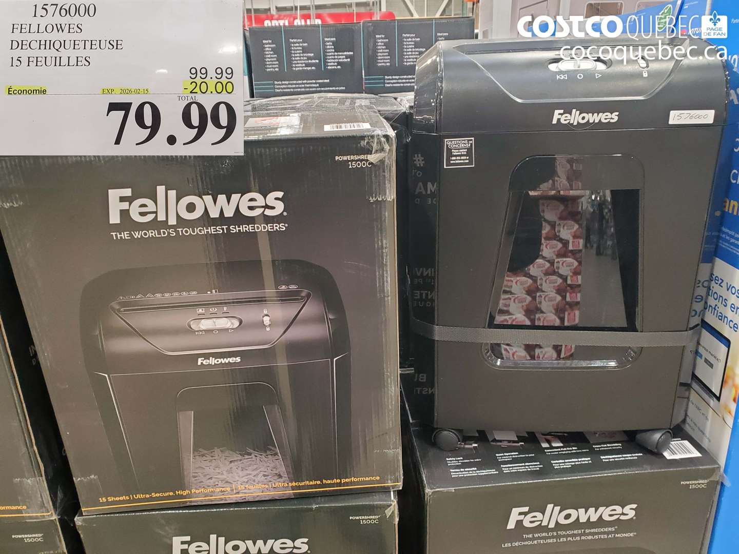 1576000 FELLOWES DECHIQUETEUSE 15 FEUILLES ($20.00 INSTANT SAVINGS EXPIRES ON 2025-02-15) $79.99