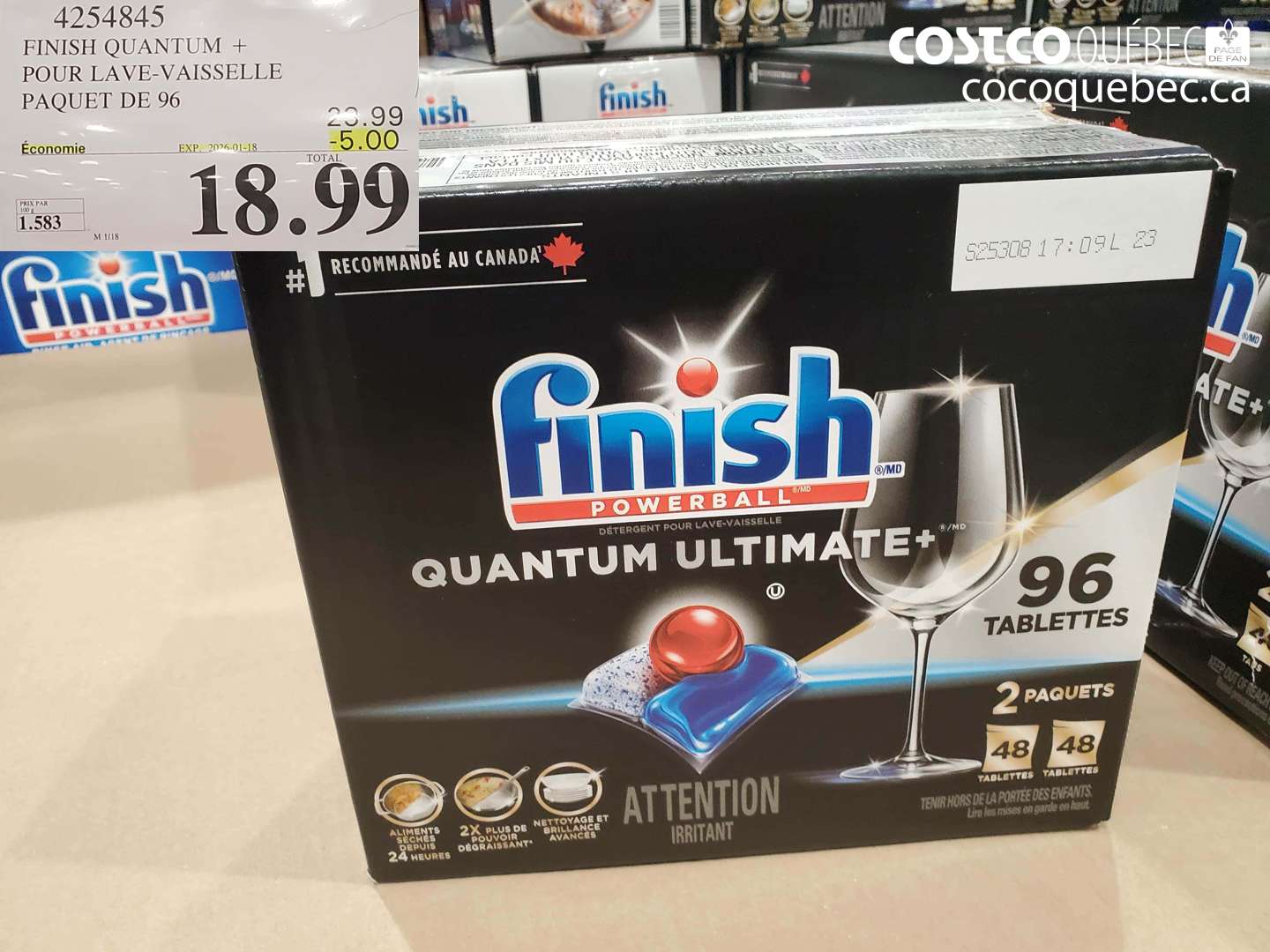 4254845 FINISH QUANTUM + POUR LAVE-VAISSELLE PAQUET DE 96 ($5.00 INSTANT SAVINGS EXPIRES ON 2026-01-18) $18.99