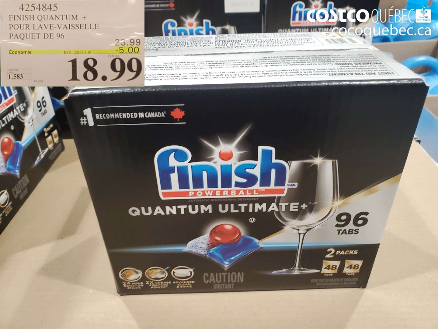 4254845 FINISH QUANTUM + POUR LAVE-VAISSELLE PAQUET DE 96 ($5.00 INSTANT SAVINGS EXPIRES ON 2026-01-18) $18.99