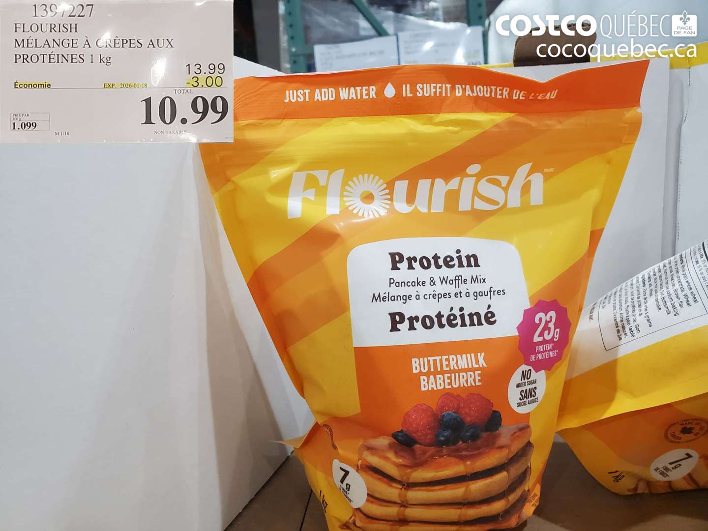 1397227 FLOURISH MÉLANGE À CRÊPES AUX PROTÉINES 1 kg ($3.00 INSTANT SAVINGS EXPIRES ON 2026-01-18) $10.99