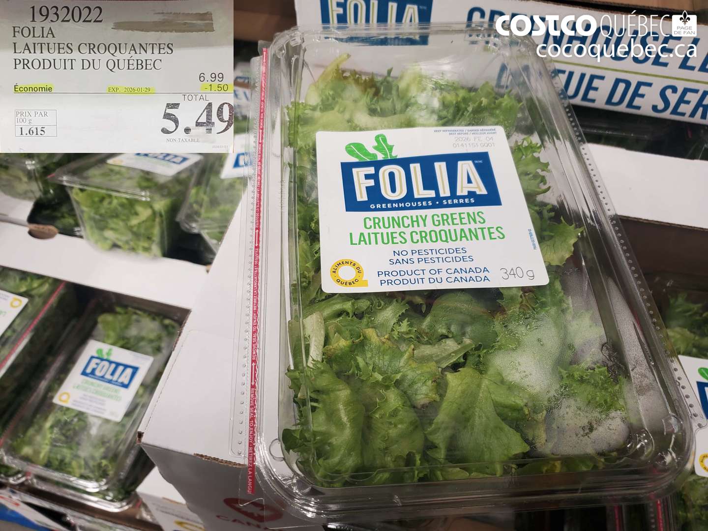 1932022 FOLIA LAITUES CROQUANTES PRODUIT DU QUÉBEC ($1.50 INSTANT SAVINGS EXPIRES ON 2026-01-29) $5.49