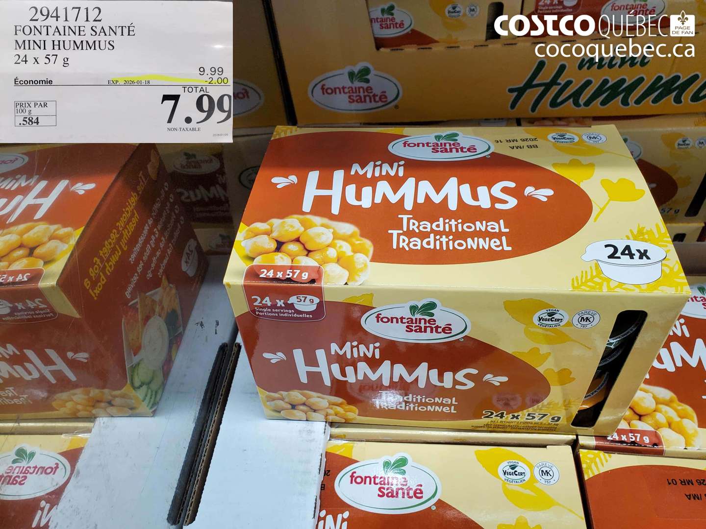 2941712 FONTAINE SANTÉ MINI HUMMUS 24 x 57 g ($2.00 INSTANT SAVINGS EXPIRES ON 2026-01-18) $7.99