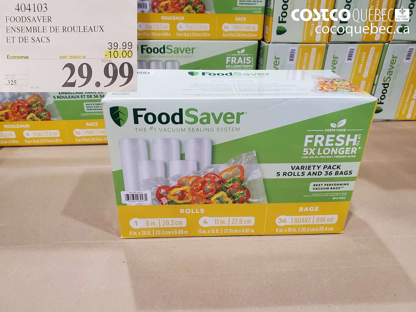 404103 FOODSAVER ENSEMBLE DE ROULEAUX ET DE SACS ($10.00 INSTANT SAVINGS EXPIRES ON 2026-01-18) $29.99