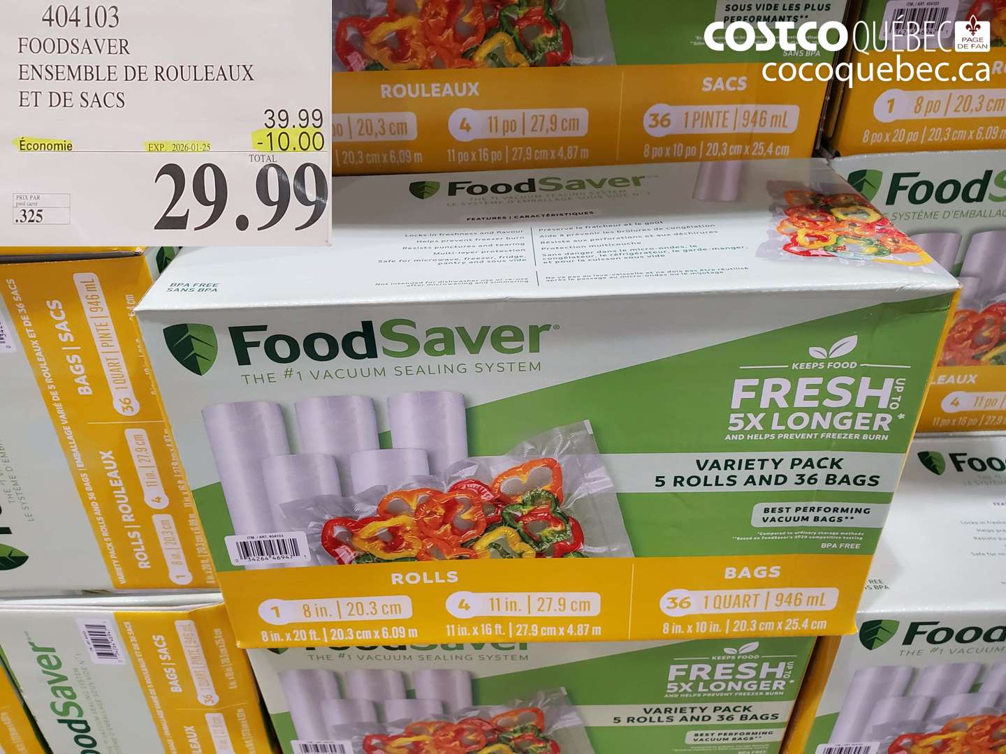 404103 FOODSAVER ENSEMBLE DE ROULEAUX ET DE SACS ($10.00 INSTANT SAVINGS EXPIRES ON 2025-01-25) $29.99