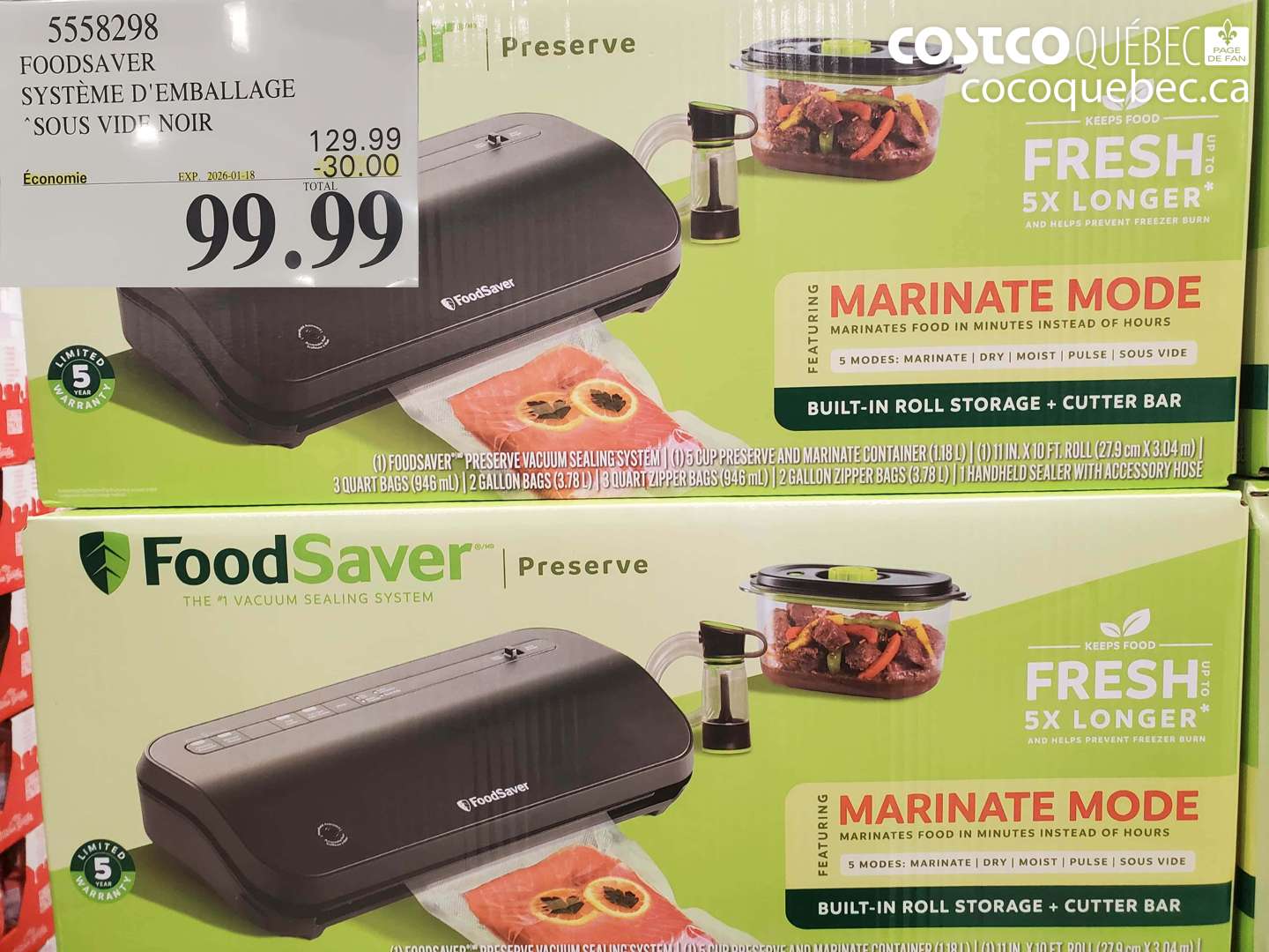 5558298 FOODSAVER SYSTÈME D'EMBALLAGE SOUS VIDE NOIR ($30.00 INSTANT SAVINGS EXPIRES ON 2026-01-18) $99.99