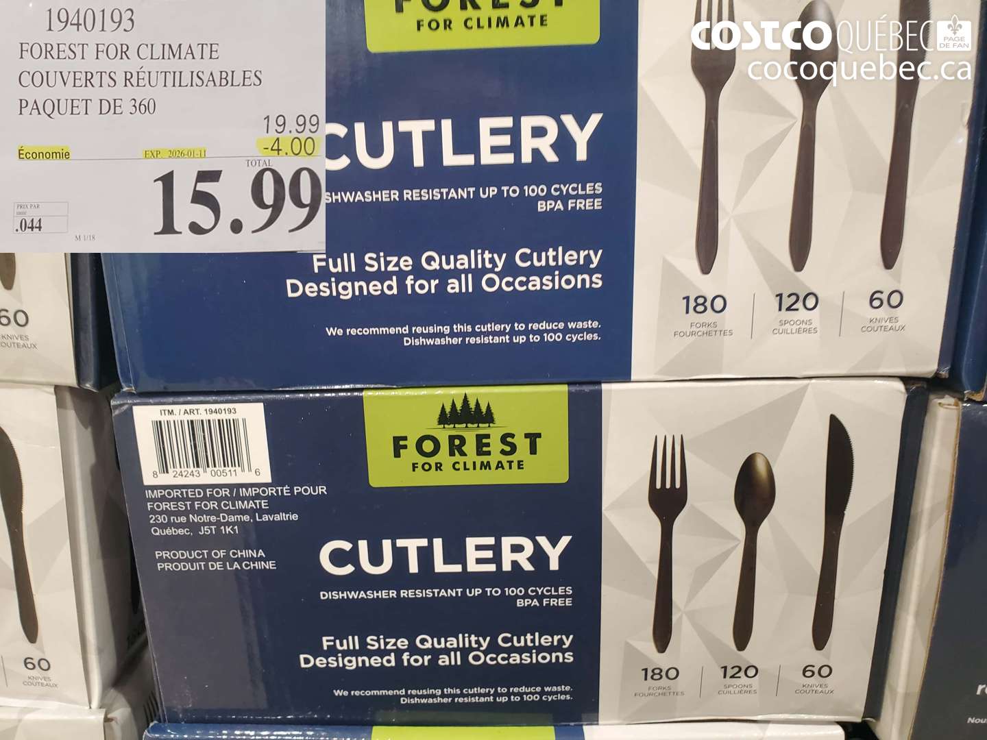 1940193 FOREST FOR CLIMATE COUVERTS REUTILISABLES PAQUET DE 360 ($4.00 INSTANT SAVINGS EXPIRES ON 2026-01-11) $15.99
