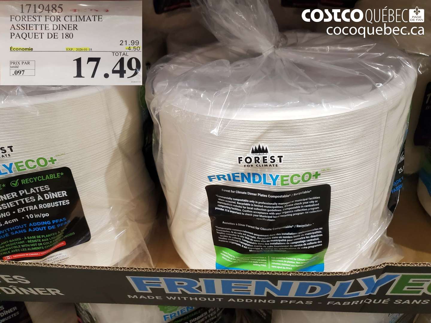 1719485 FOREST OR CLIMATE ASSIETTE DINER BIOECO PAQUET DE 180 ($4.50 INSTANT SAVINGS EXPIRES ON 2026-01-18) $17.49