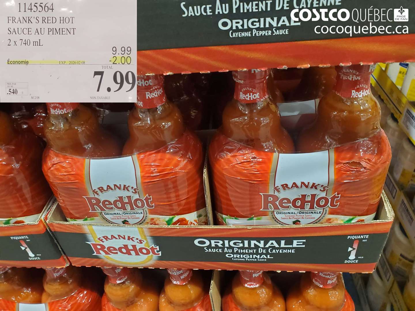 1145564 FRANKS RED HOT SAUCE AU PIMENT 2 x 740 mL ($2.00 INSTANT SAVINGS EXPIRES ON 2026-02-08) $7.99