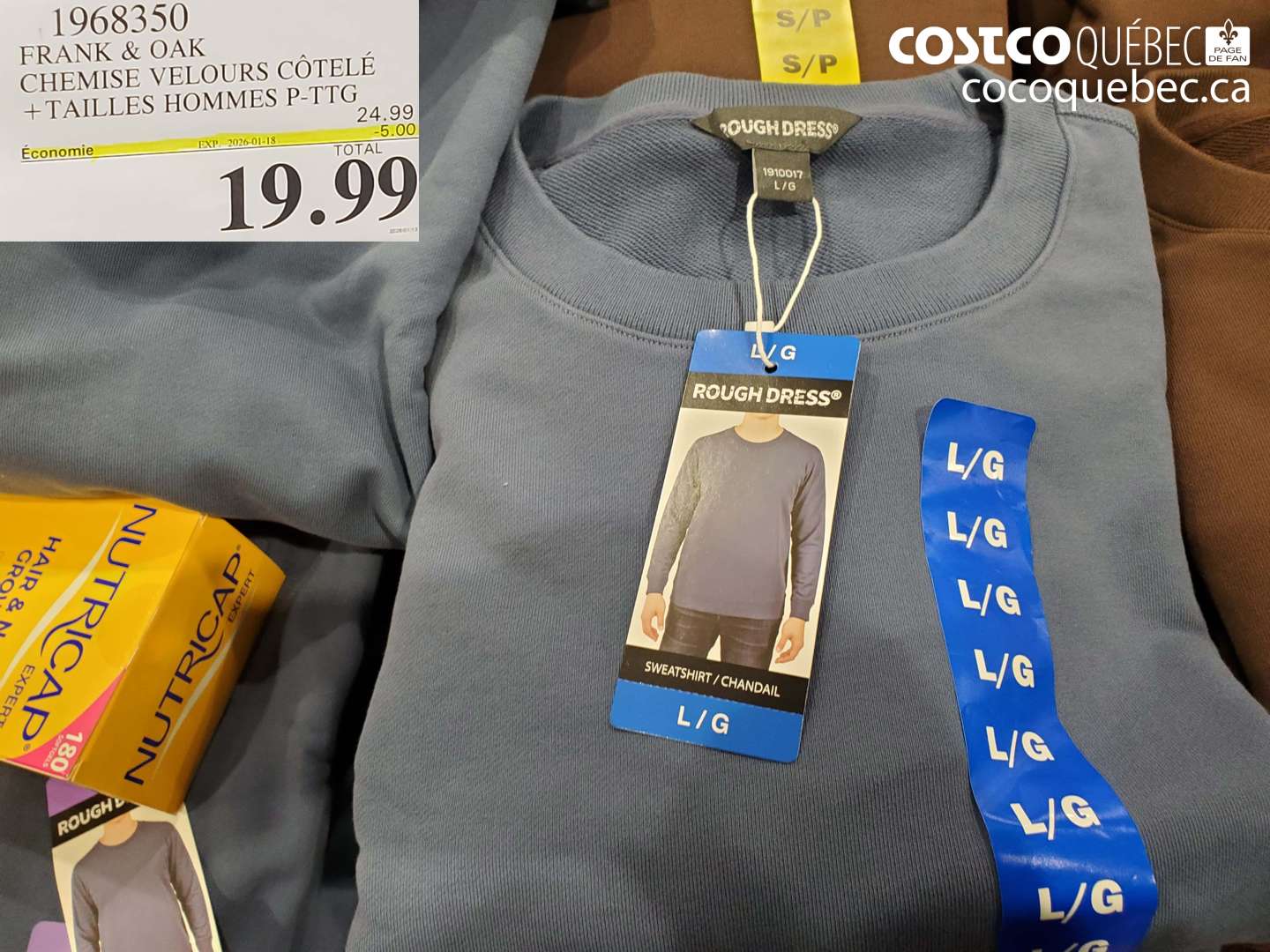 1968350 FRANK & OAK CHEMISE VELOURS CÔTELÉ +TAILLES HOMMES P-PTG ($5.00 INSTANT SAVINGS EXPIRES ON 2026-01-18) $19.99