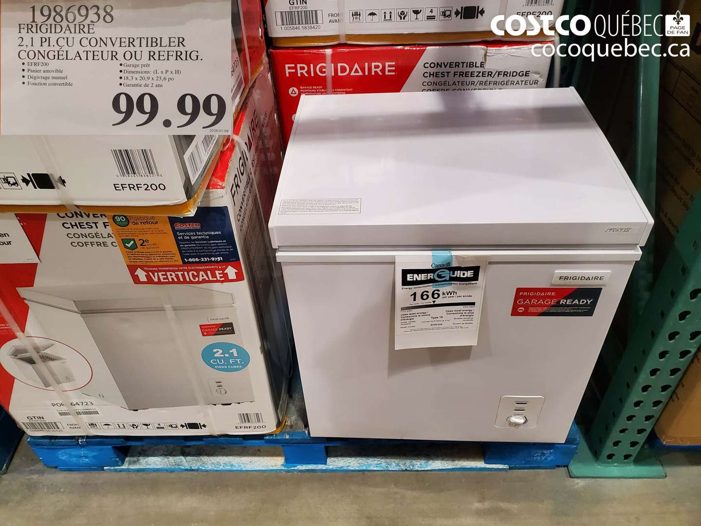 1986938 FRIGIDAIRE 2,1 PL.CU CONVERTIBLER CON GELATEUR. OU REFRIG. $99.99