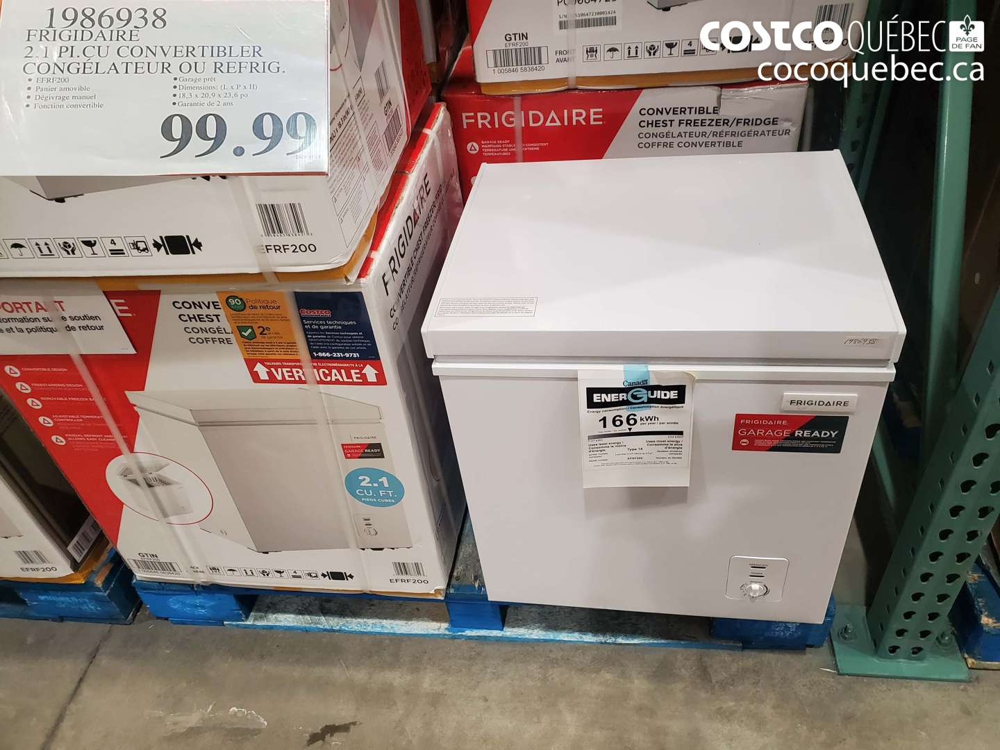 1986938 FRIGIDAIRE 2,1 PL.CU CONVERTIBLER CON GELATEUR. OU REFRIG. $99.99