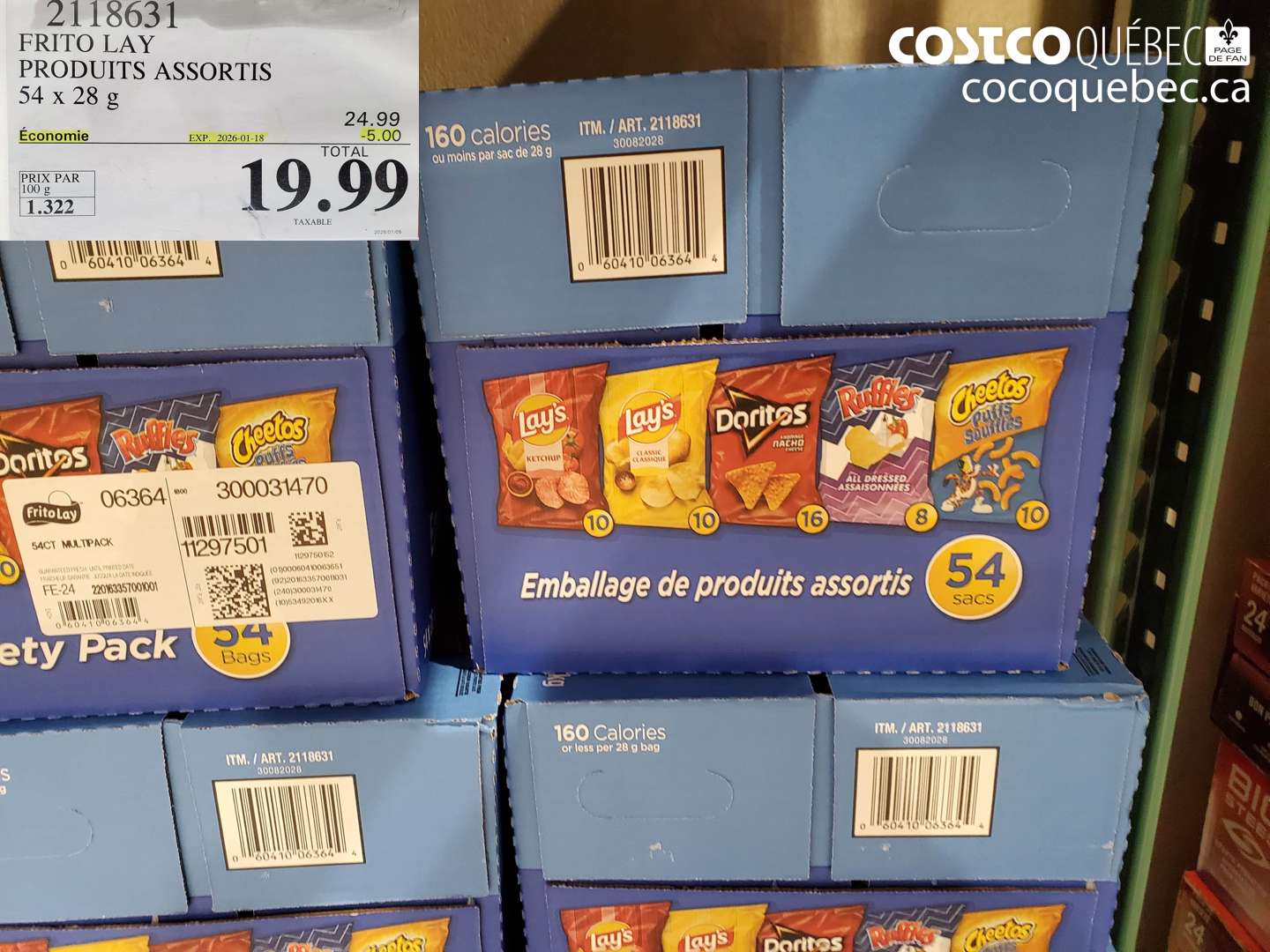 2118631 FRITO LAY PRODUITS ASSORTIS 54 x 28 g ($5.00 INSTANT SAVINGS EXPIRES ON 2026-01-18) $19.99