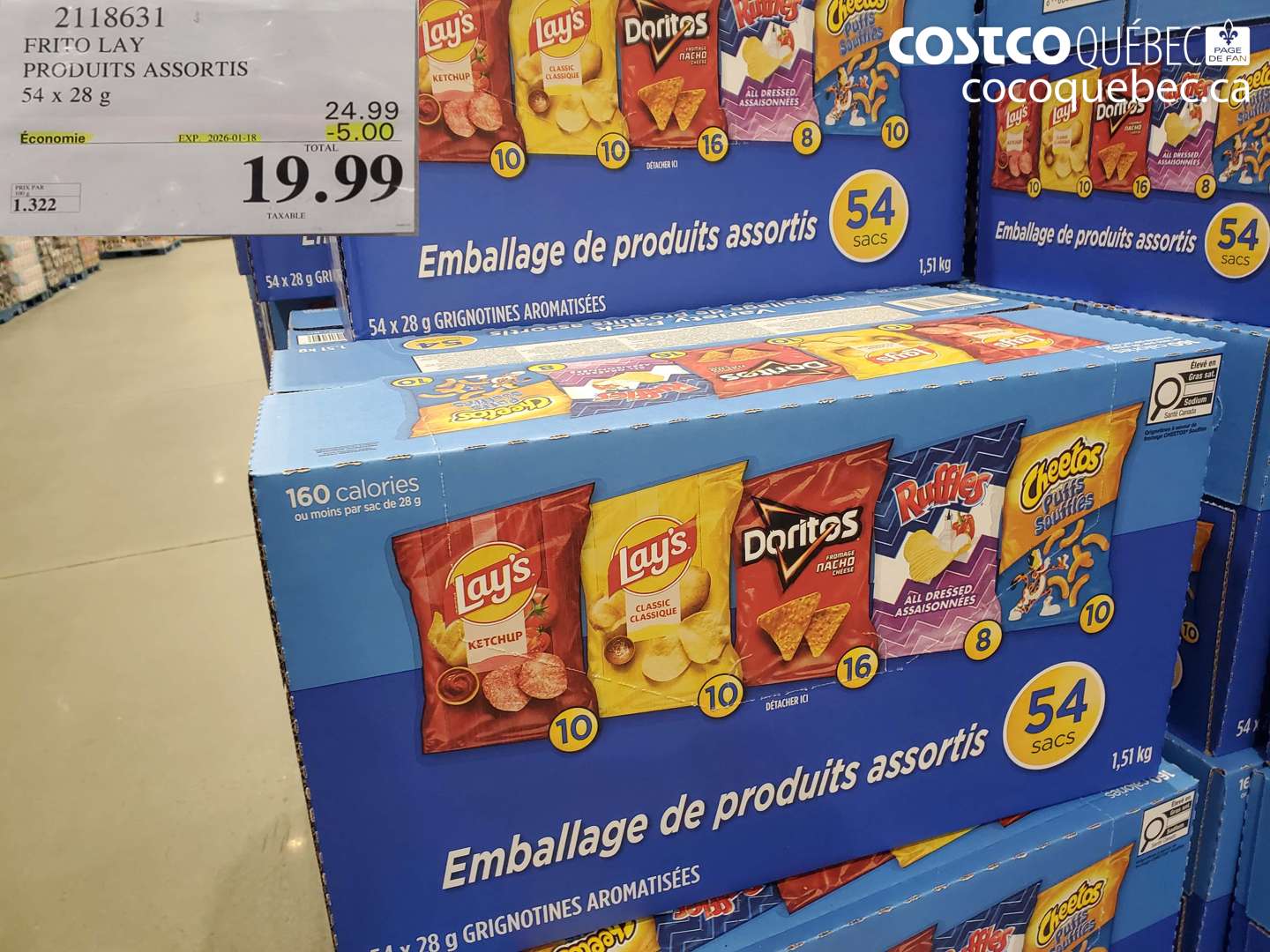 2118631 FRITO LAY PRODUITS ASSORTIS 54 x 28 g ($5.00 INSTANT SAVINGS EXPIRES ON 2026-01-18) $19.99