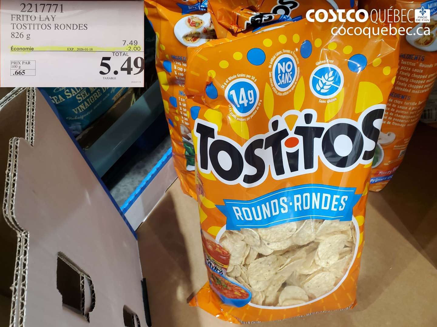 2217771 FRITO LAY TOSTITOS RONDES 826 g  ($2.00 INSTANT SAVINGS EXPIRES ON 2026-01-18) $5.49