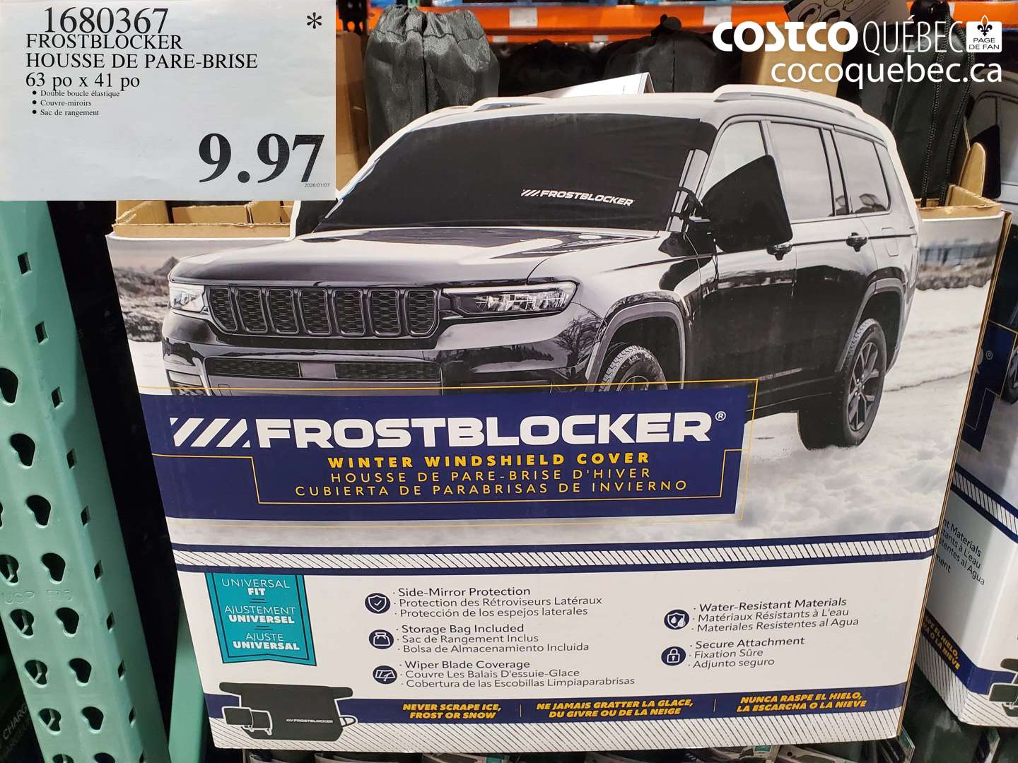 1680367 FROSTBLOCKER HOUSSE DE PARE-BRISE 63 po x 41 po $9.97