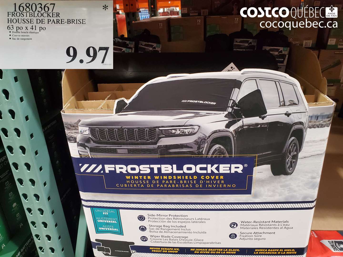 1680367 FROSTBLOCKER HOUSSE DE PARE-BRISE 63 po x 41 po $9.97