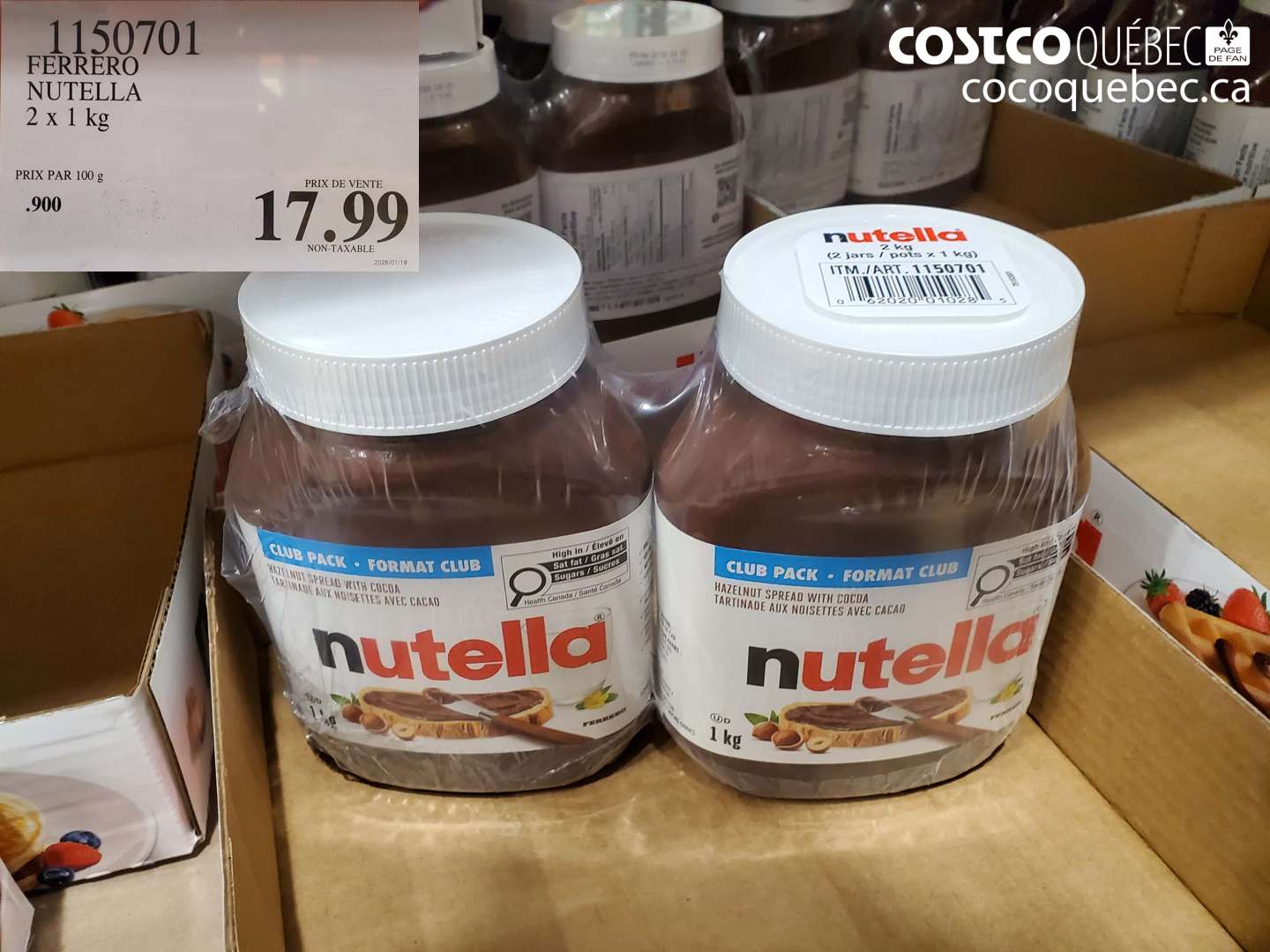 1150701 Ferrero Nutella 2 x 1 kg $17.99