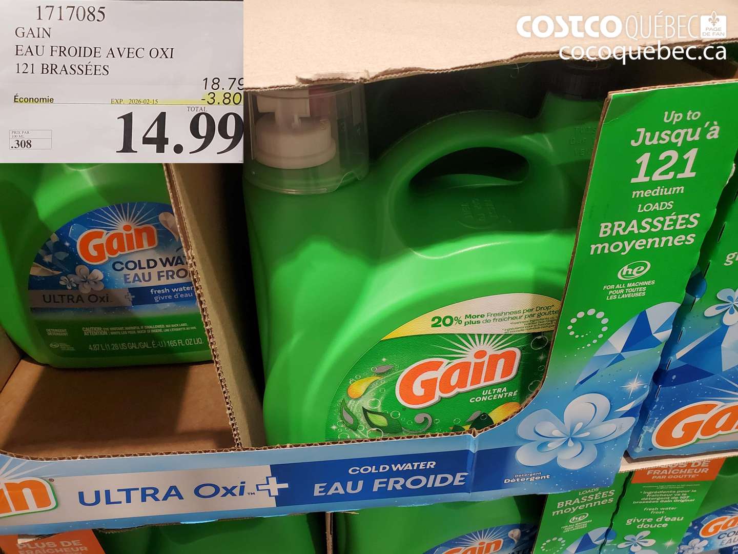 1717085 GAIN EAU FROIDE AVEC OXI 121 BRASSEES ($3.80 INSTANT SAVINGS EXPIRES ON 2026-02-15) $14.99