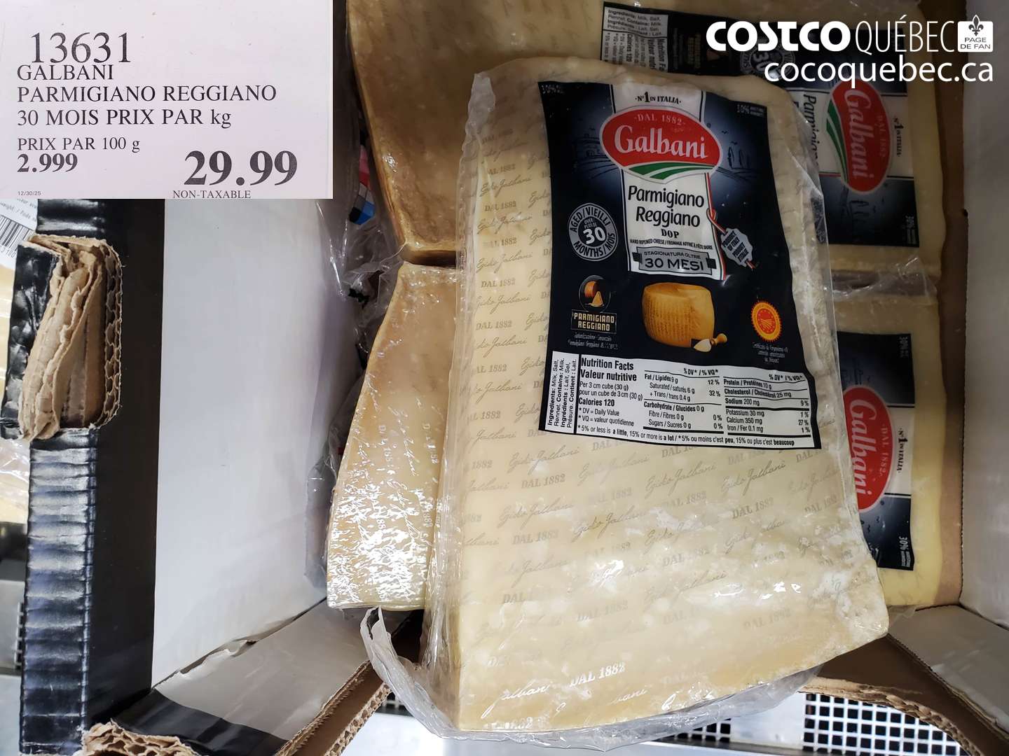 13631 GALBANI PARMIGIANO REGGIANO 30 MOIS PRIX PAR kg $29.99