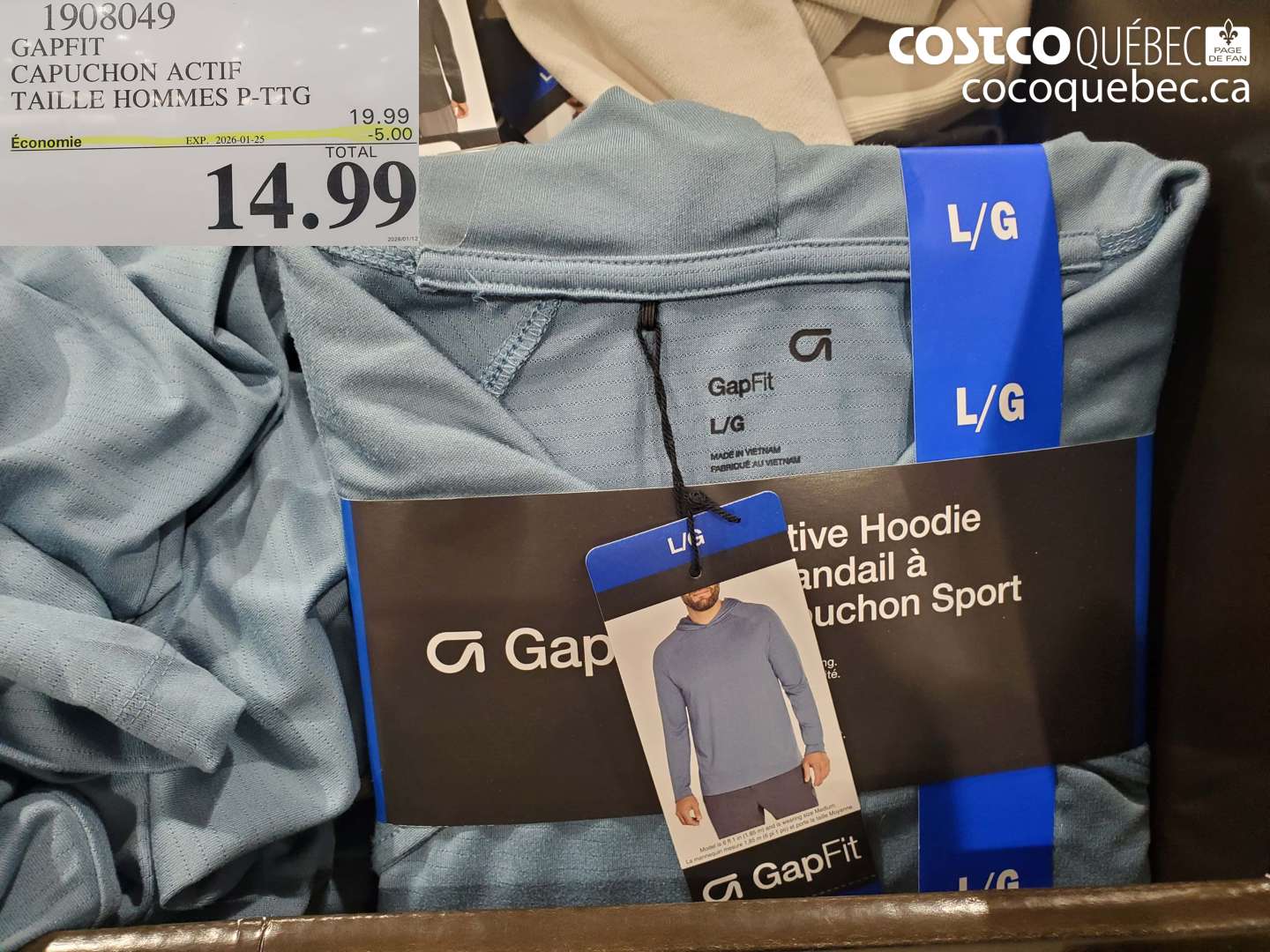 19036049 GAPFIT CAPUCHON ACTIF TAILLE HOMMES P-TTG ($5.00 INSTANT SAVINGS EXPIRES ON 2026-01-25) $14.99