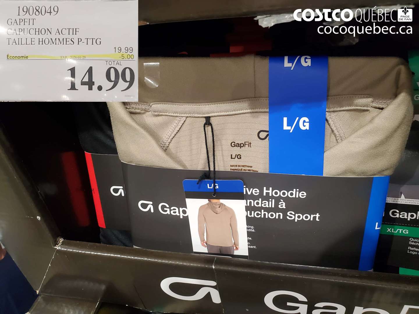 1908049 GAPFIT CAPUCHON ACTIF TAILLE HOMMES P-TTG  ($5.00 INSTANT SAVINGS EXPIRES ON 2026-01-25) $19.99