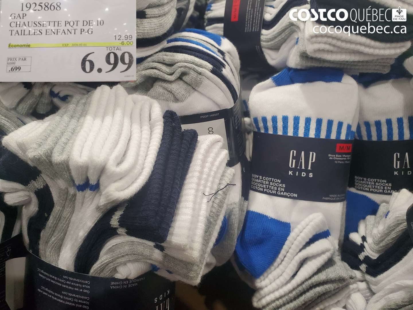 1925868 GAP CHAUSSETTE POT DE 10 TAILLES ENFANT P-G ($6.00 INSTANT SAVINGS EXPIRES ON 2026-02-01) $6.99