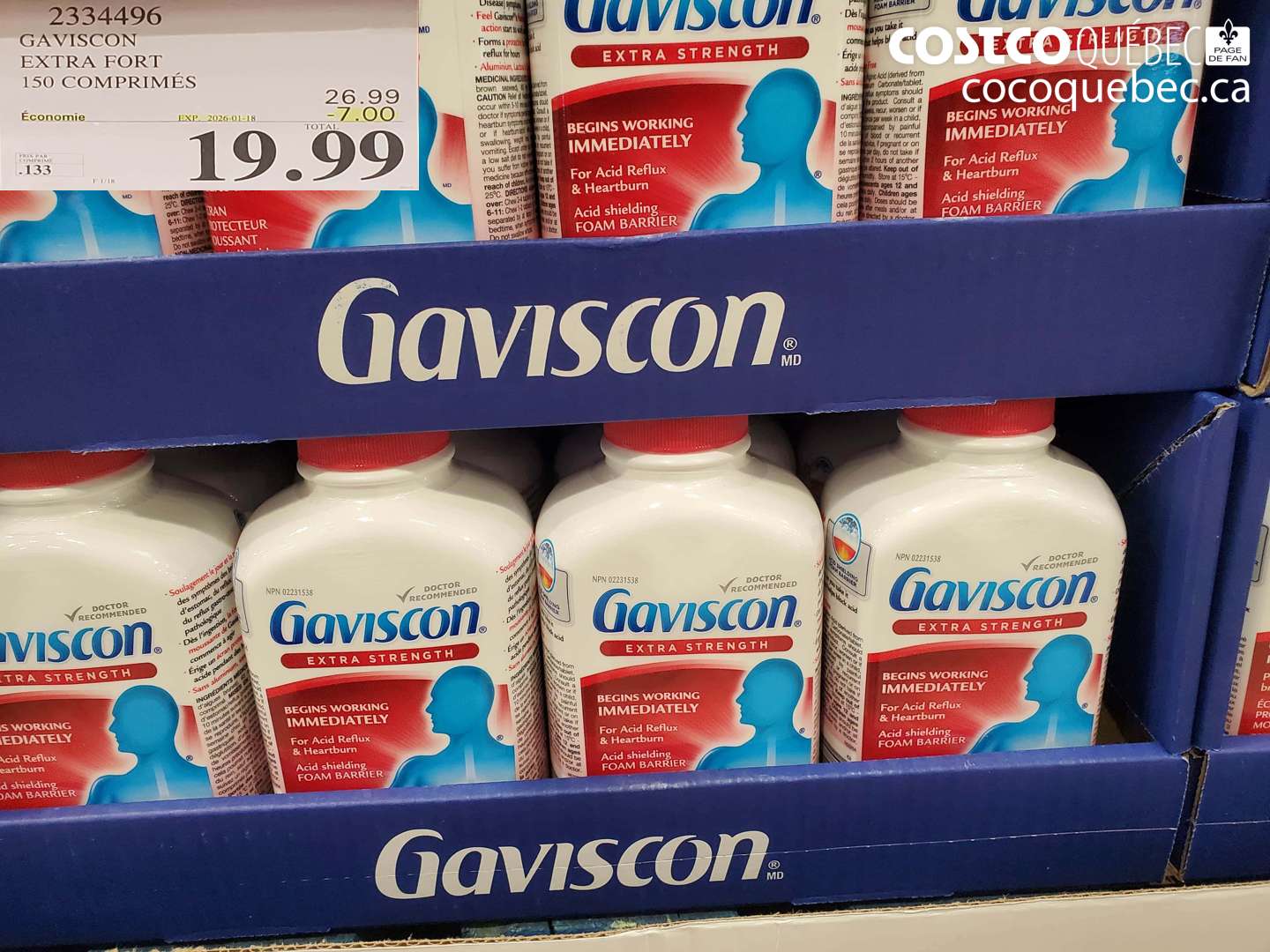 2334496 GAVISCON EXTRA FORT 150 COMPRIMÉS ($7.00 INSTANT SAVINGS EXPIRES ON 2026-01-18) $19.99