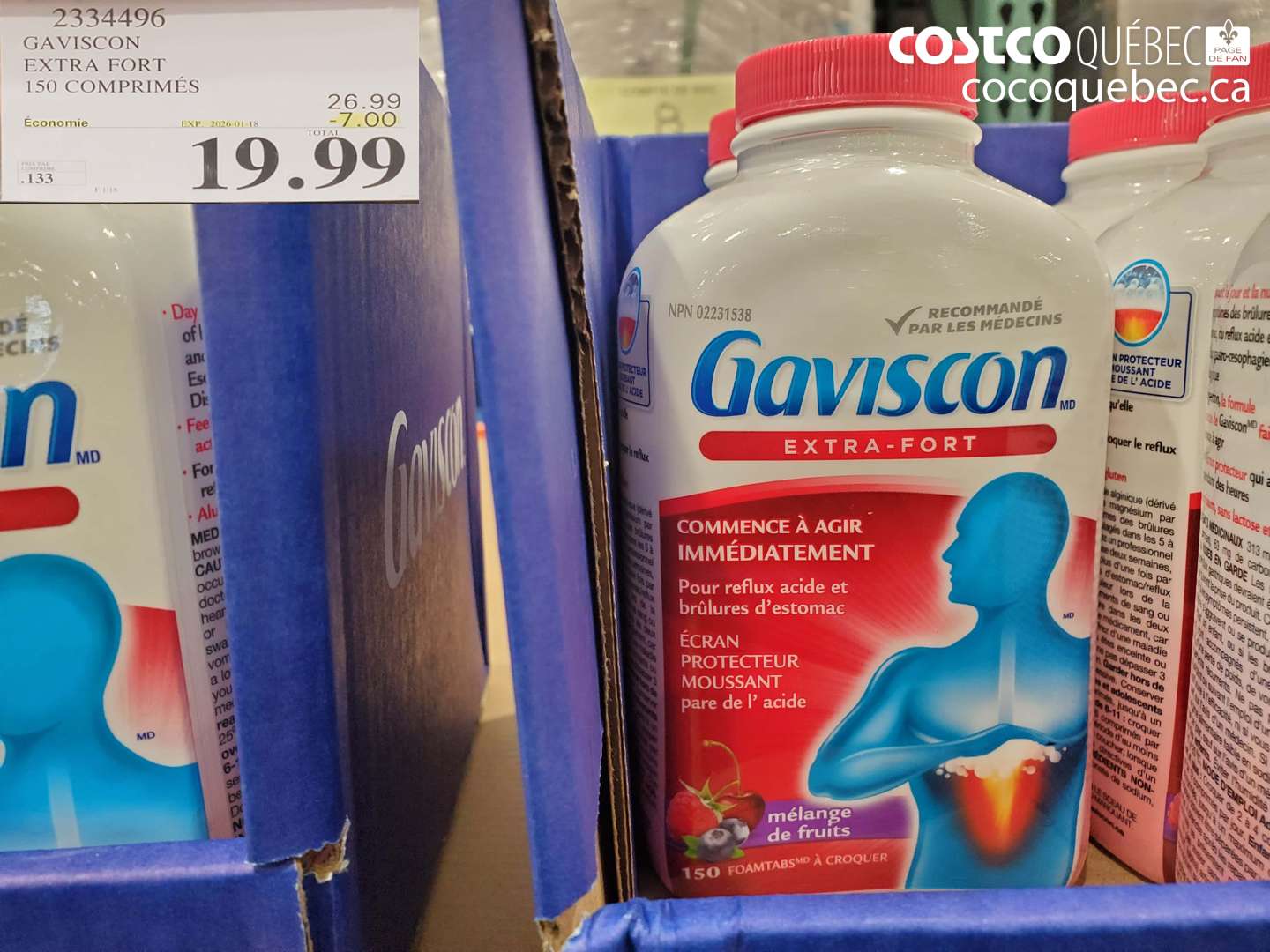 2334496 GAVISCON EXTRA FORT 150 COMPRIMÉS ($7.00 INSTANT SAVINGS EXPIRES ON 2026-01-18) $19.99