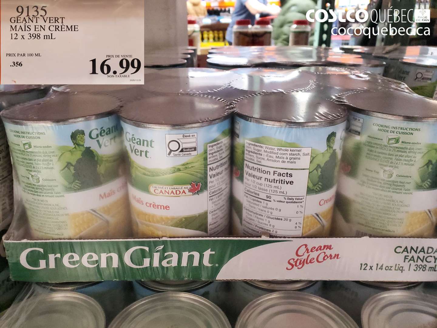 9135 GEANT VERT MAIS EN CREME 12 x 398 mL $16.99