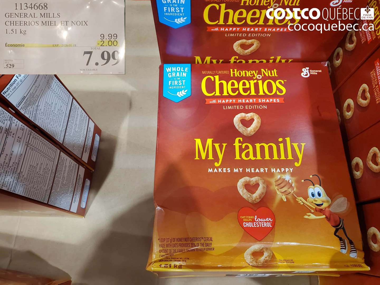 1134668 GENERAL MILLS CHEERIOS MIEL ET NOIX 1.51 kg ($2.00 INSTANT SAVINGS EXPIRES ON 2026-01-18) $7.99