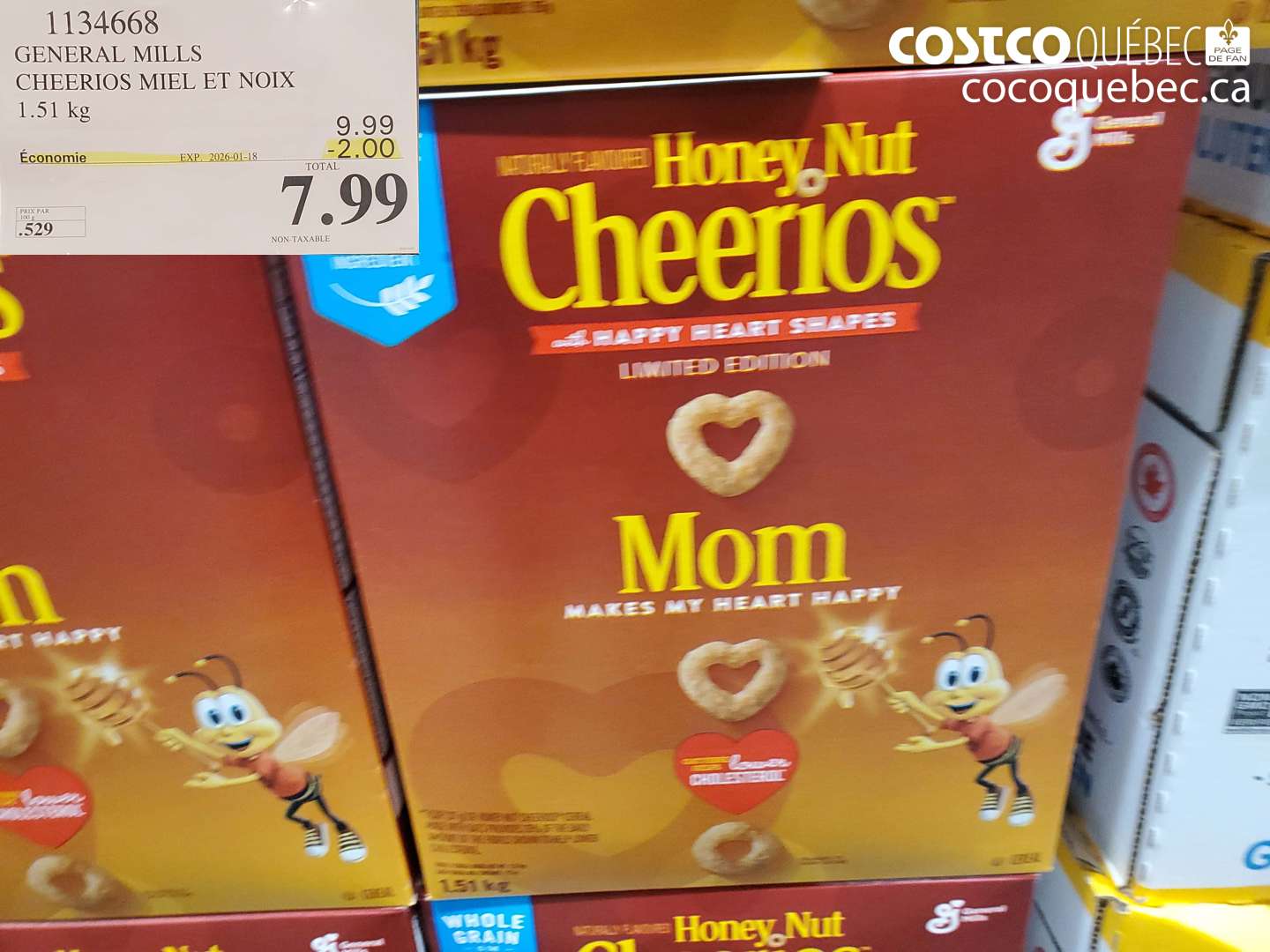 1134668 GENERAL MILLS CHEERIOS MIEL ET NOIX 1.51 kg ($2.00 INSTANT SAVINGS EXPIRES ON 2026-01-18) $7.99
