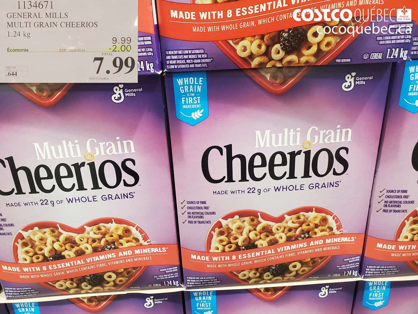 1134671 GENERAL MILLS MULTI GRAIN CHEERIOS 1.24 kg  ($2.00 INSTANT SAVINGS EXPIRES ON 2026-02-01) $7.99