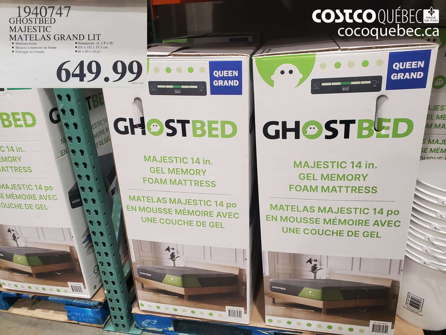 1940747 GHOSTBED MAJESTIC MATELAS GRAND LIT $649.99