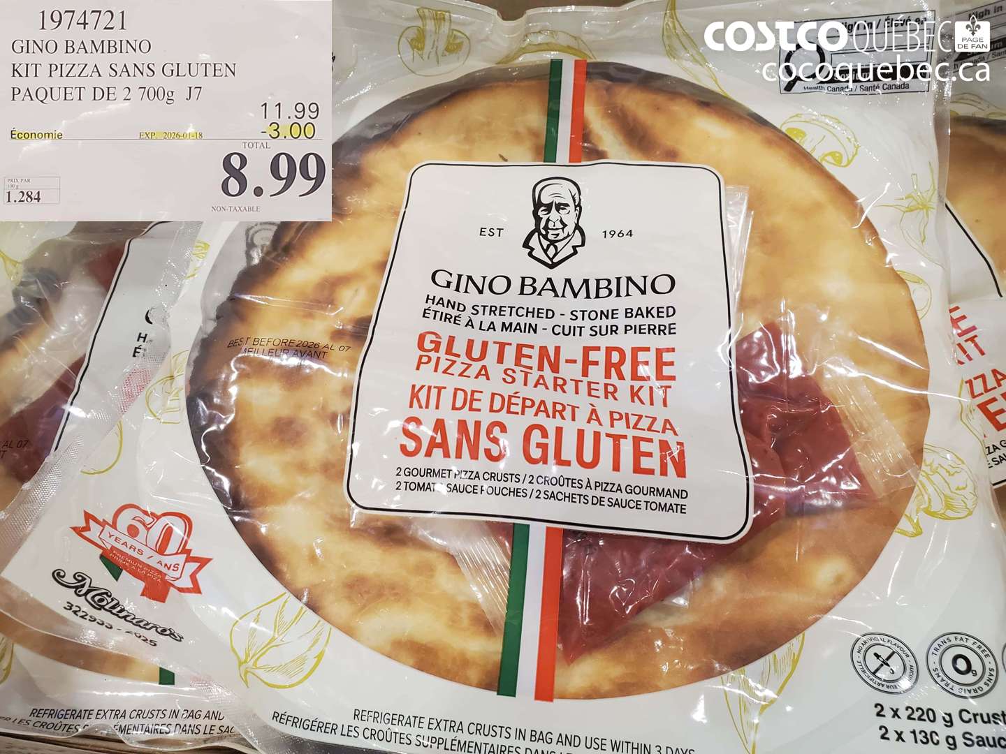 1974721 GINO BAMBINO KIT PIZZA SANS GLUTEN PAQUET DE 2 700g J7 ($3.00 INSTANT SAVINGS EXPIRES ON 2026-01-18) $8.99