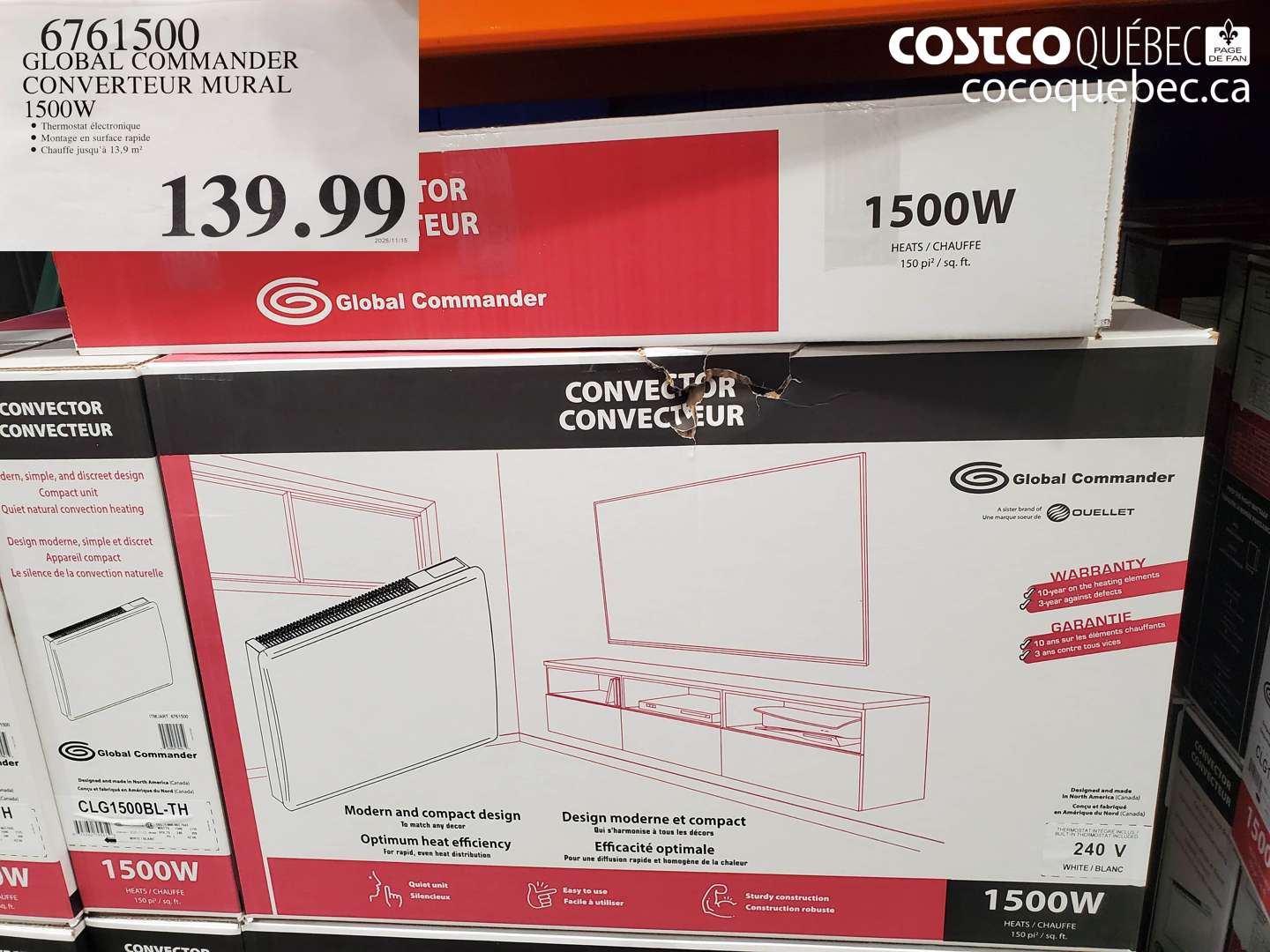 6761500 GLOBAL COMMANDER CONVERTEUR MURAL 1500W $139.99