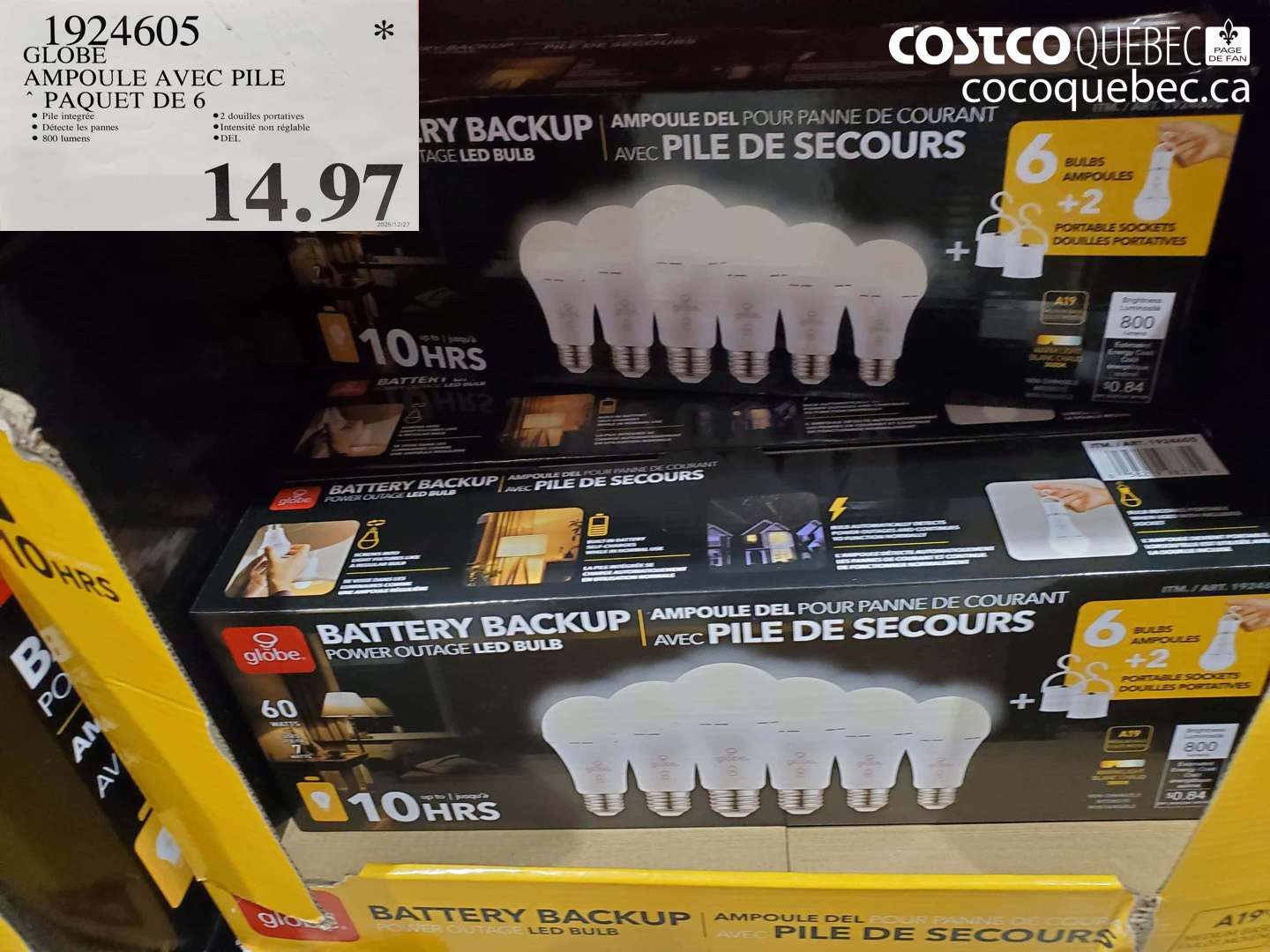 1924605 GLOBE AMPOULE AVEC PILE PAQUET DE 6 $14.97