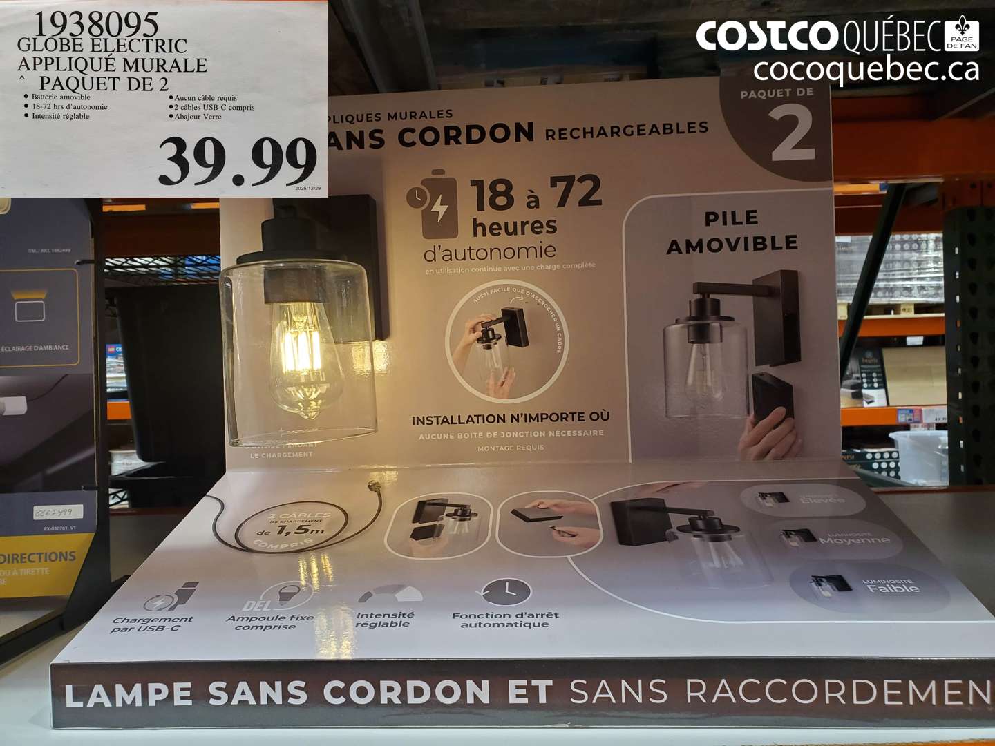 193805 GLOBE ELECTRIC APPLIQUÉ MURALE PAQUET DE 2 $39.99