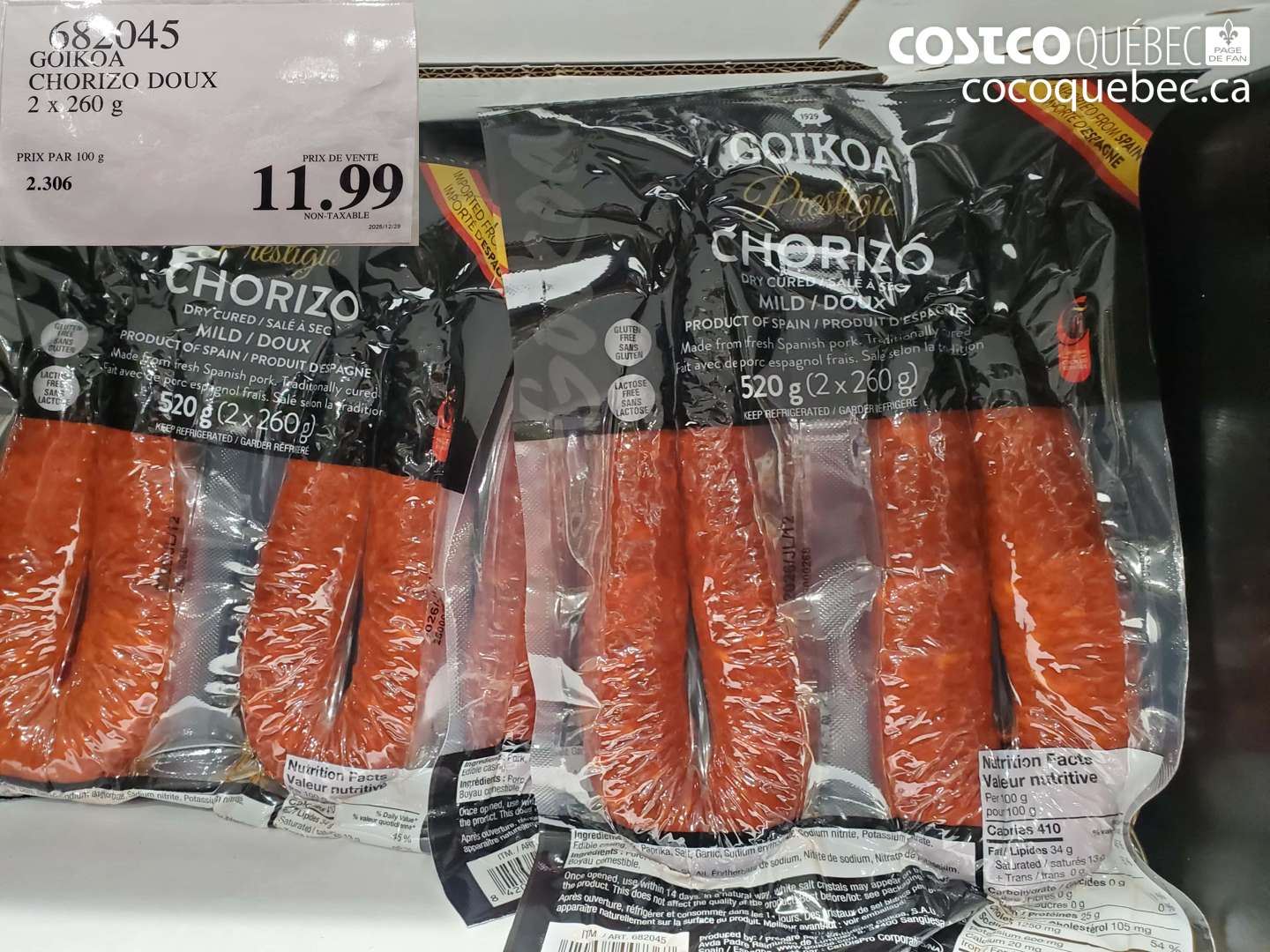 682045 GOIKOA CHORIZO DOUX 2 x 260 g $11.99